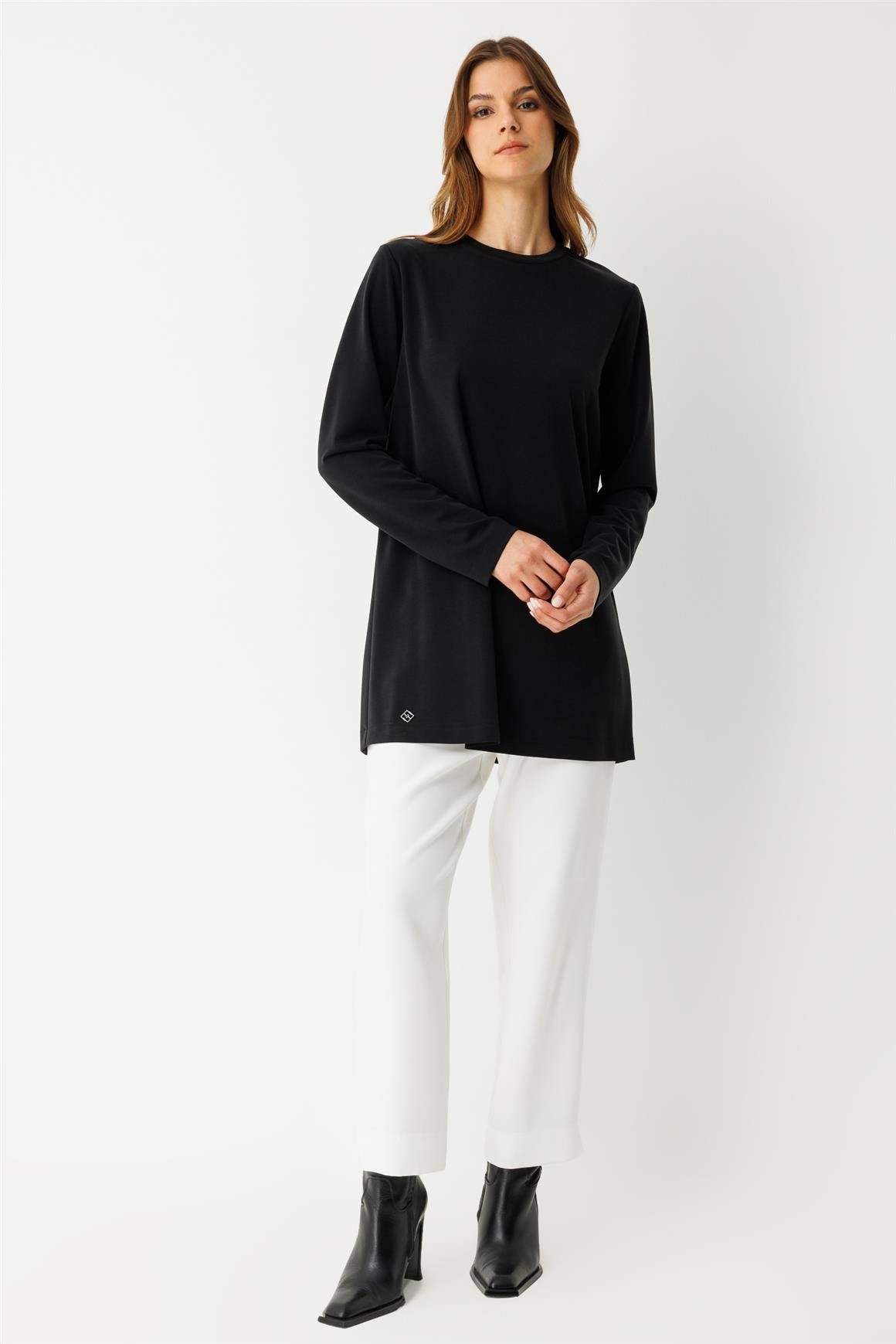 Oysh Kumaş Uzun Kollu Tshirt  Siyah