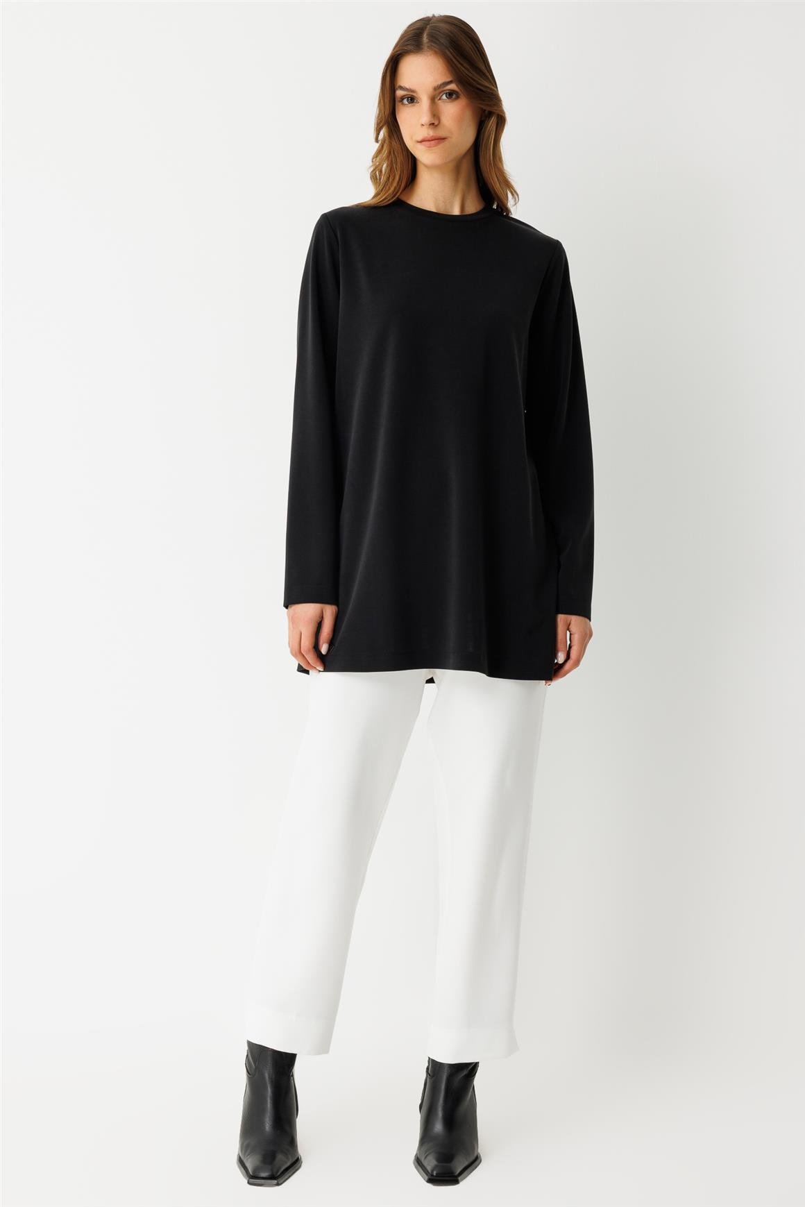 Oysh Kumaş Uzun Kollu Tshirt  Siyah