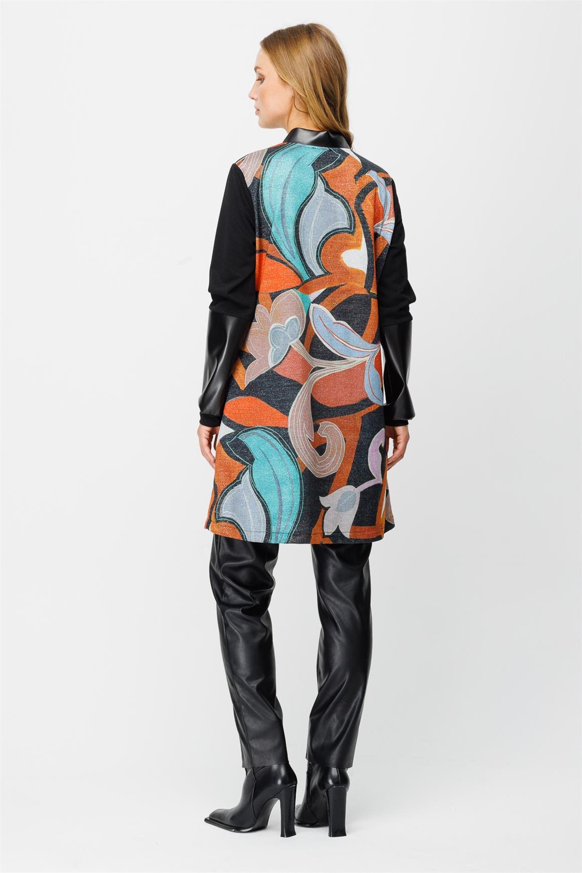 Özel Baskılı Fermuar Kapamalı Giy Çık Tunik  Siyah