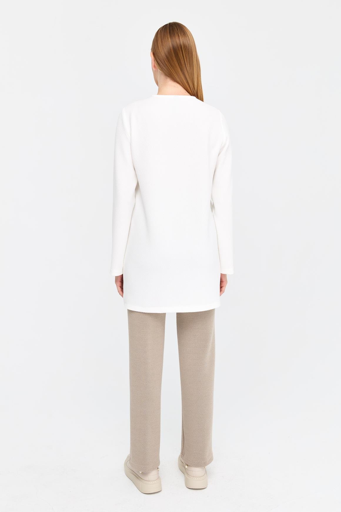 Pike Dokulu Fermuar Detaylı Tunik  Ekru