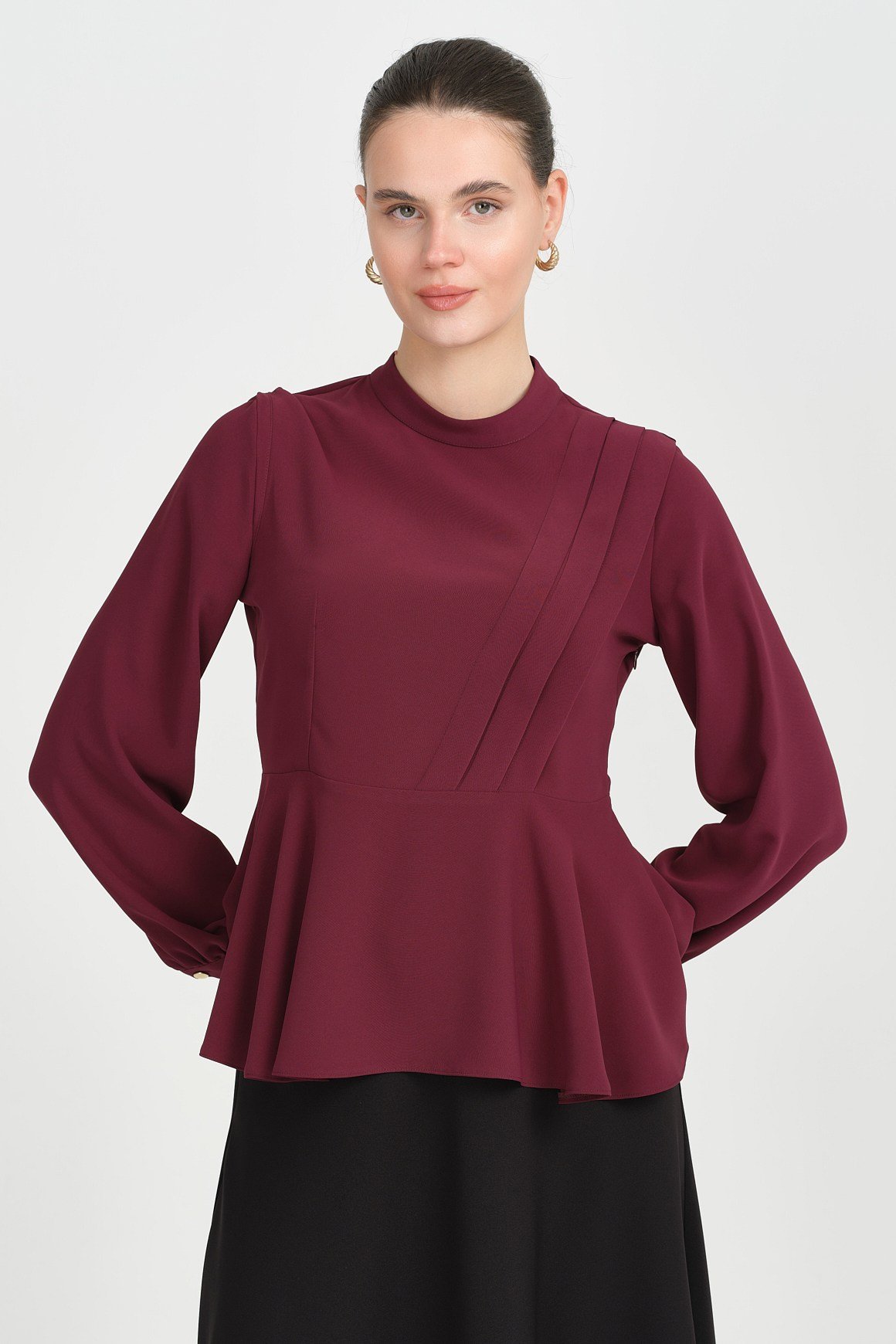 Pile Detaylı Tunik  Bordo