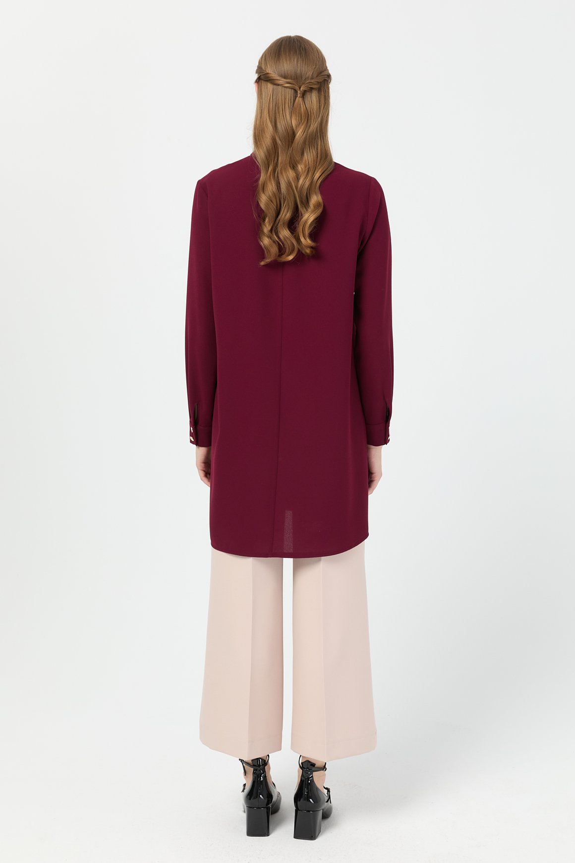 Pili Detaylı Tunik  Bordo