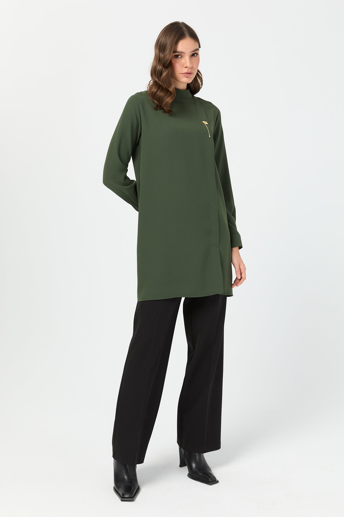 Pili Detaylı Tunik  Haki