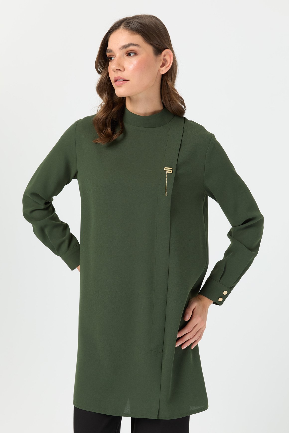 Pili Detaylı Tunik  Haki