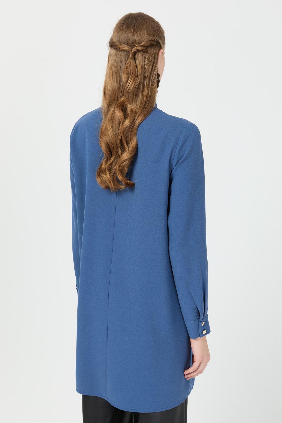 Pili Detaylı Tunik  İndigo