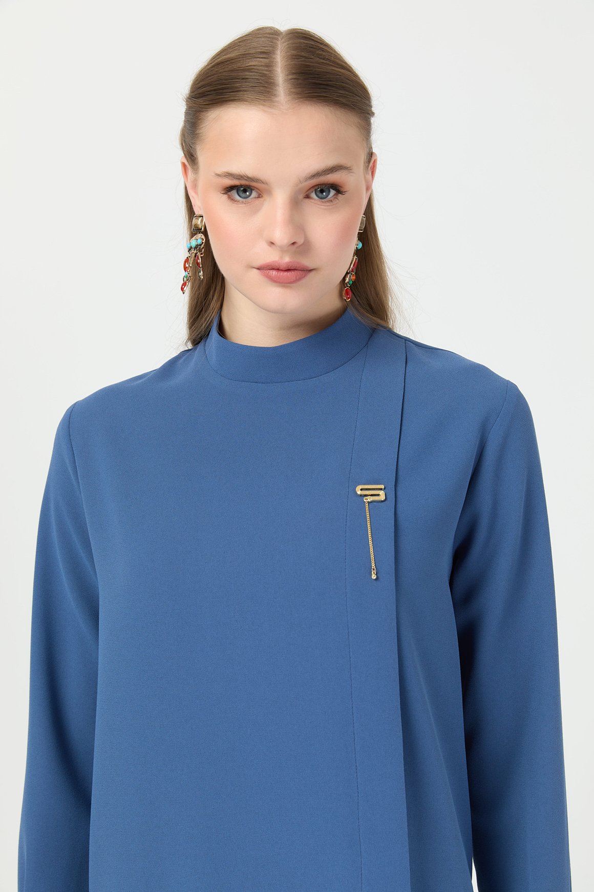 Pili Detaylı Tunik  İndigo