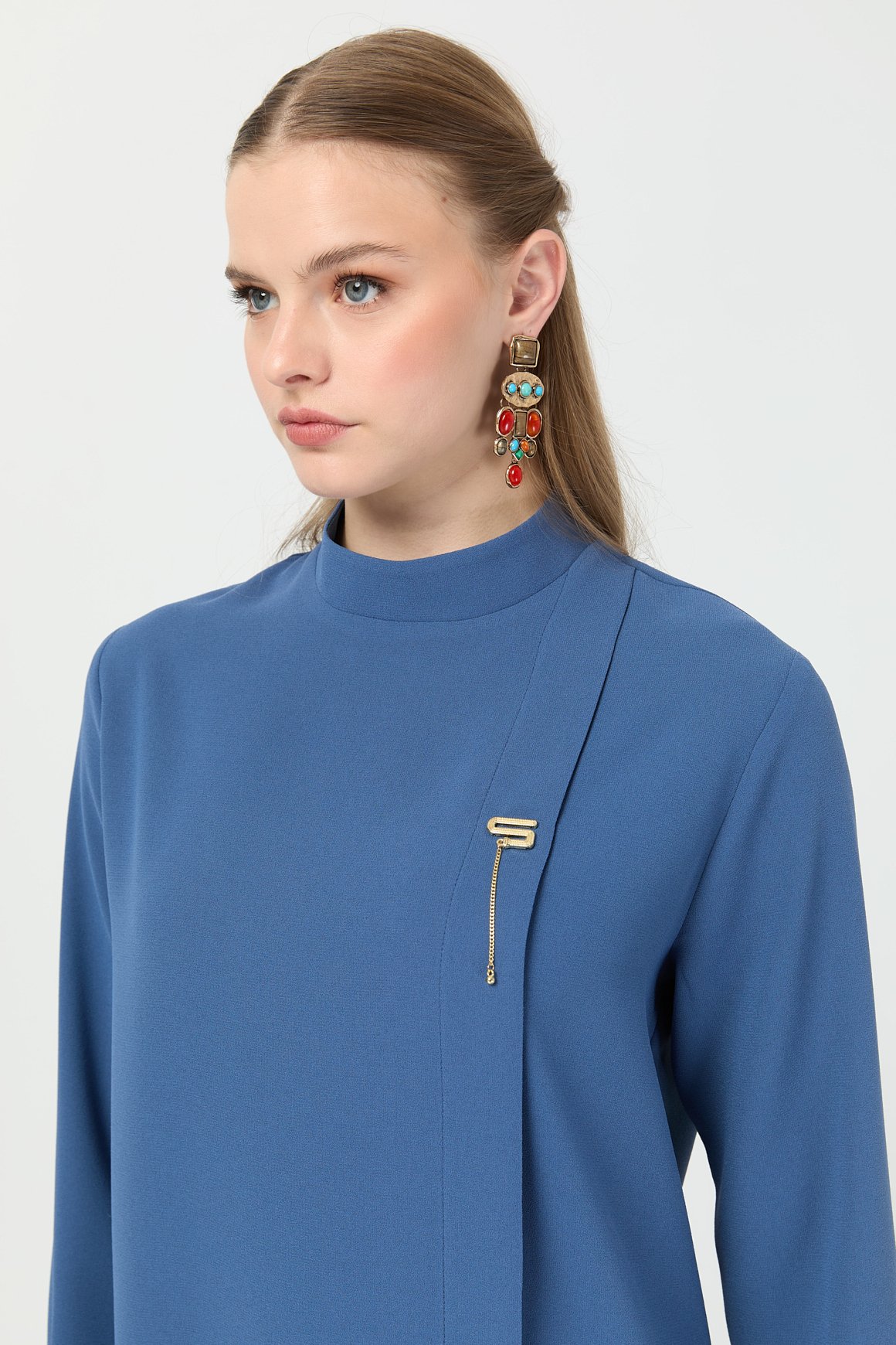 Pili Detaylı Tunik  İndigo