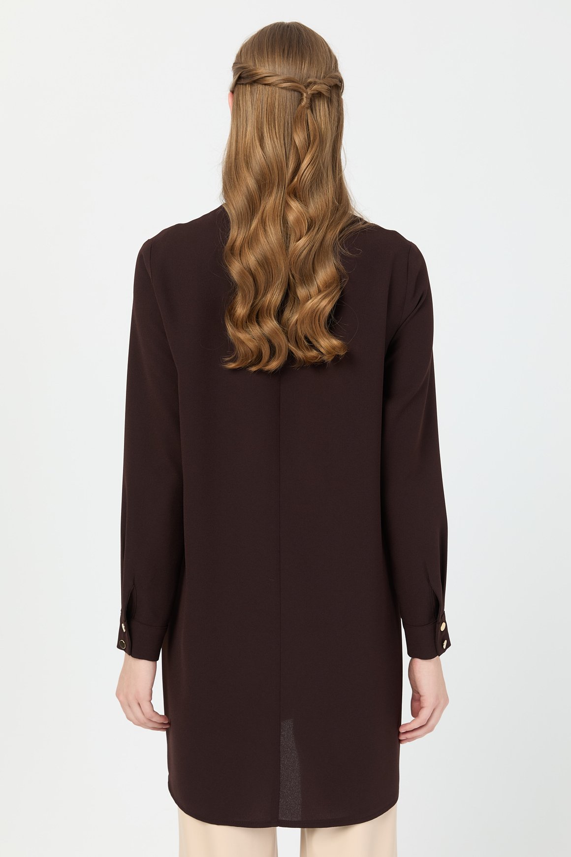 Pili Detaylı Tunik  Kahve