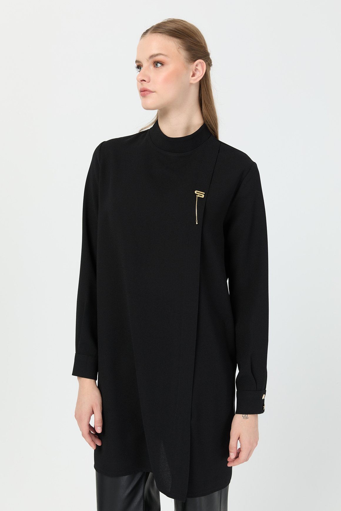 Pili Detaylı Tunik  Siyah