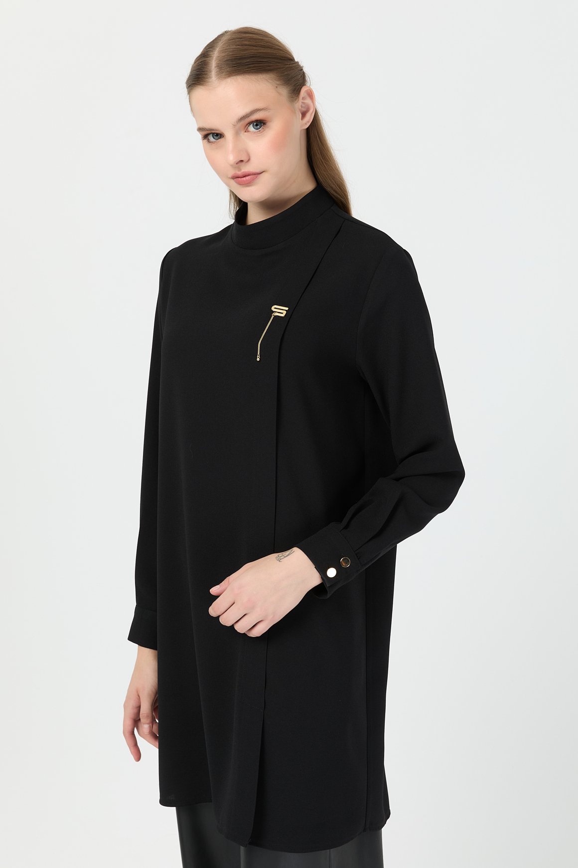 Pili Detaylı Tunik  Siyah