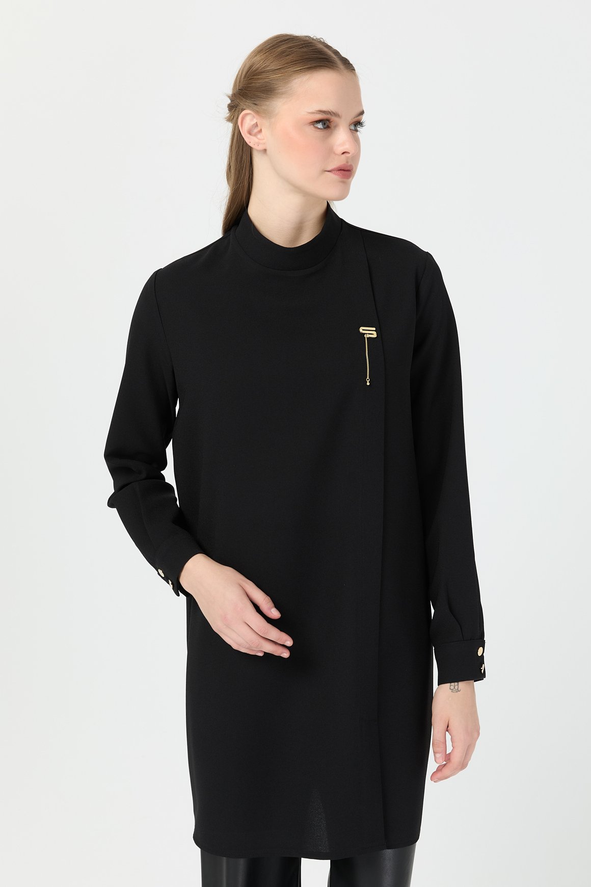 Pili Detaylı Tunik  Siyah