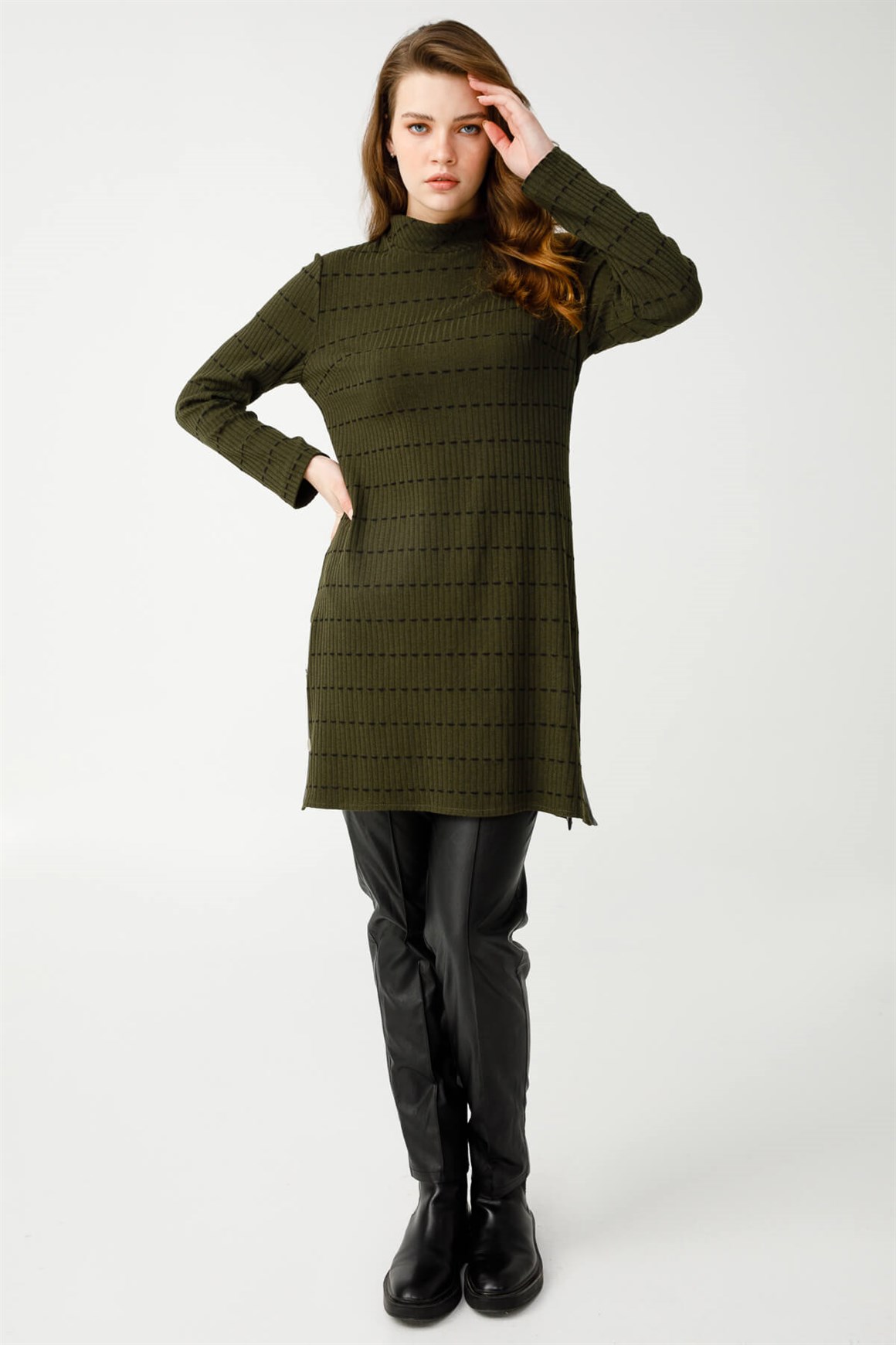 Puntolu Desenli Tunik  Haki