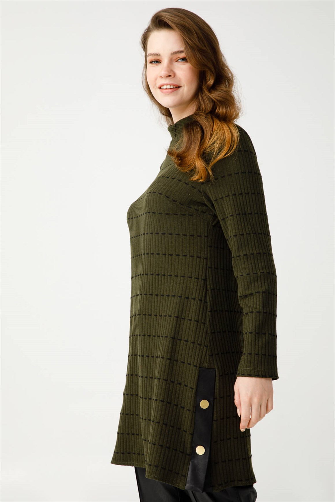 Puntolu Desenli Tunik  Haki