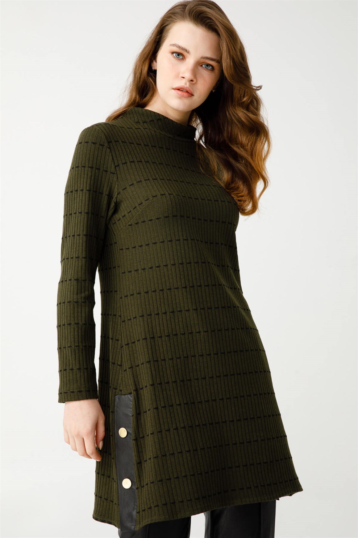 Puntolu Desenli Tunik  Haki