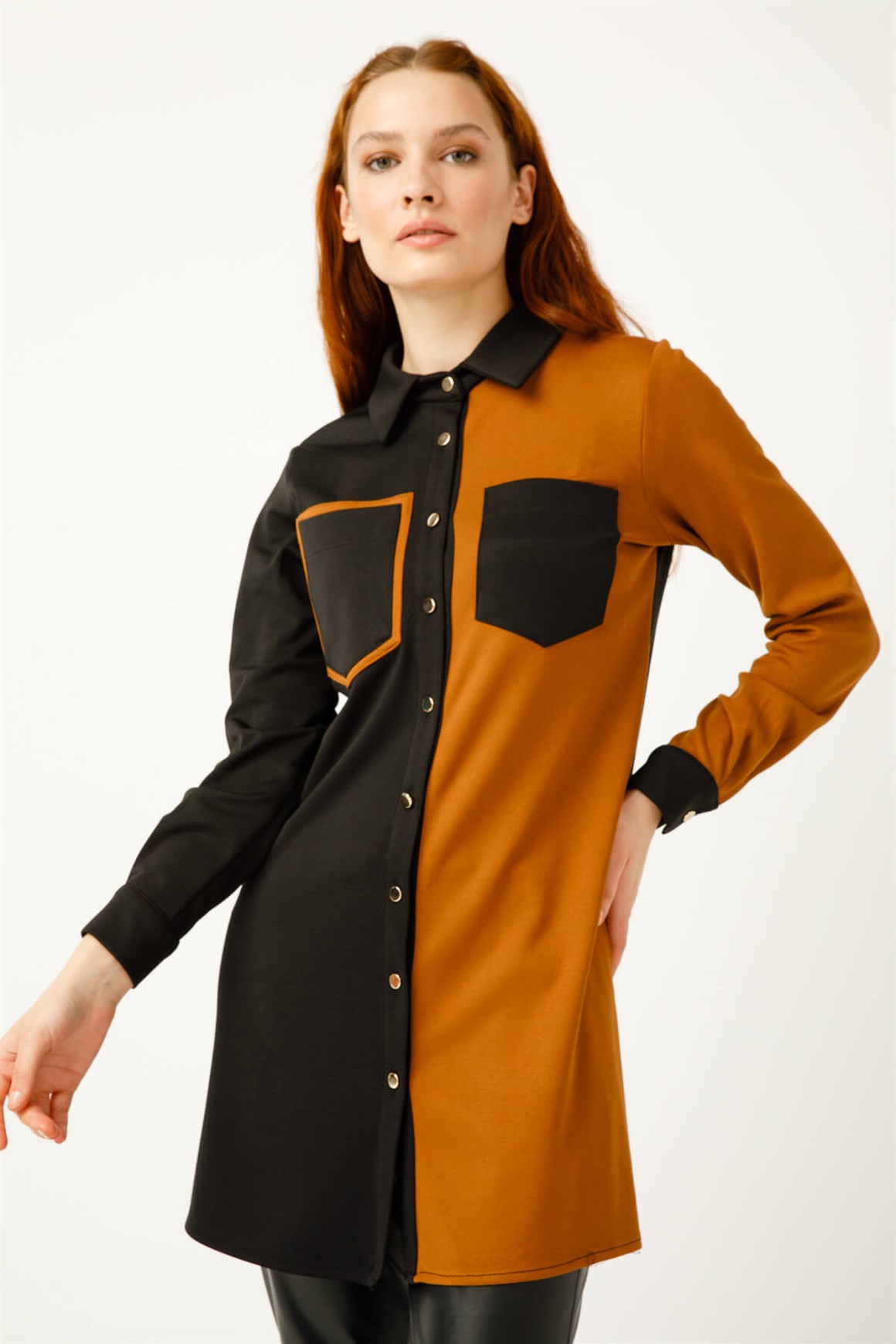 Renk Geçişli Çelik Örme Kumaş Spor Tunik  Siyah