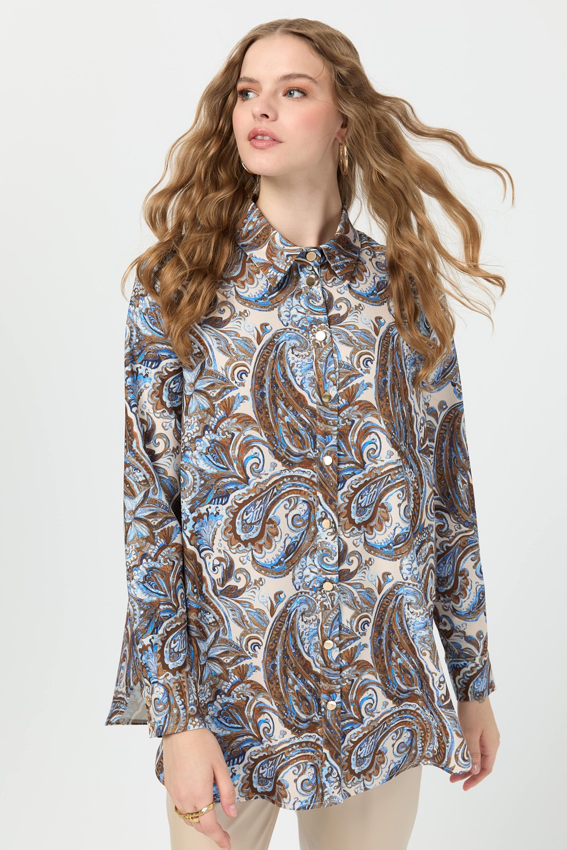 Şal Desenli Tunik  Bej