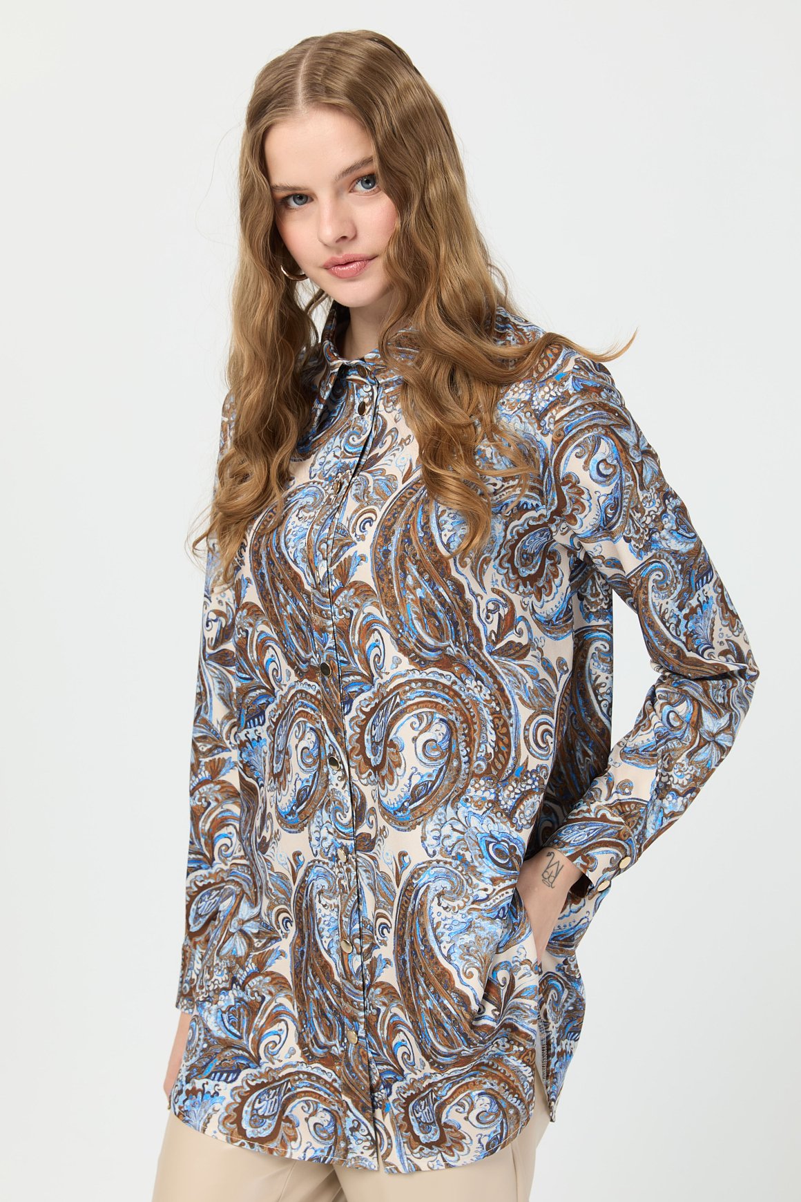 Şal Desenli Tunik  Bej