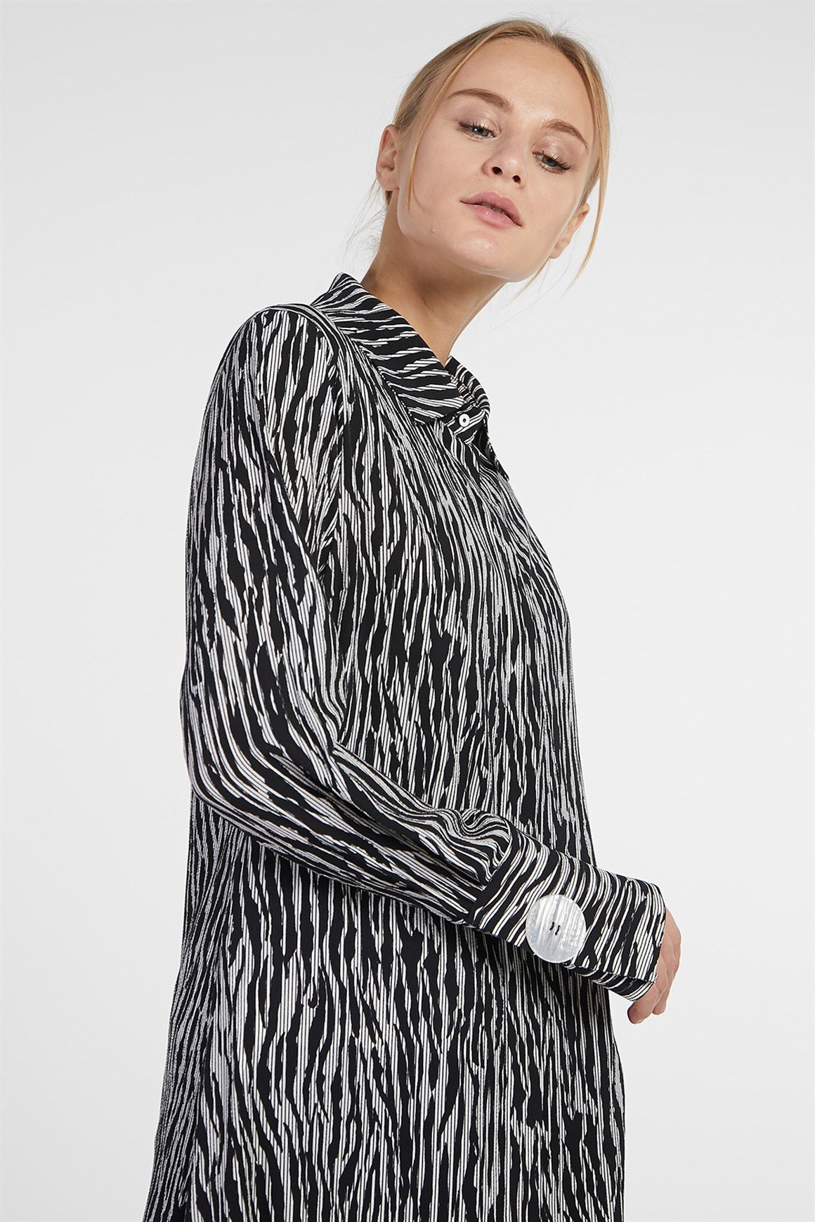 Siyah - Zebra Desenli Gömlek Tunik