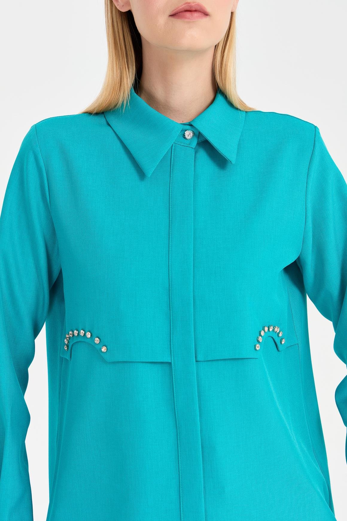 Taş Detaylı Allerli Tunik  Turkuaz