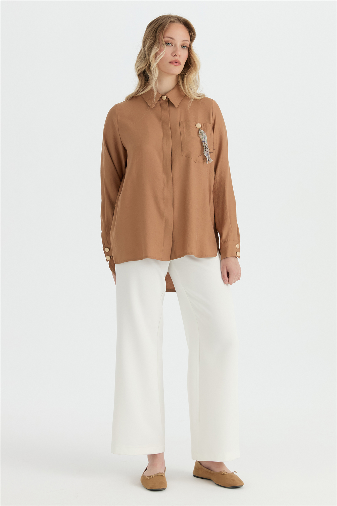 Tüy Detaylı Tunik  Camel