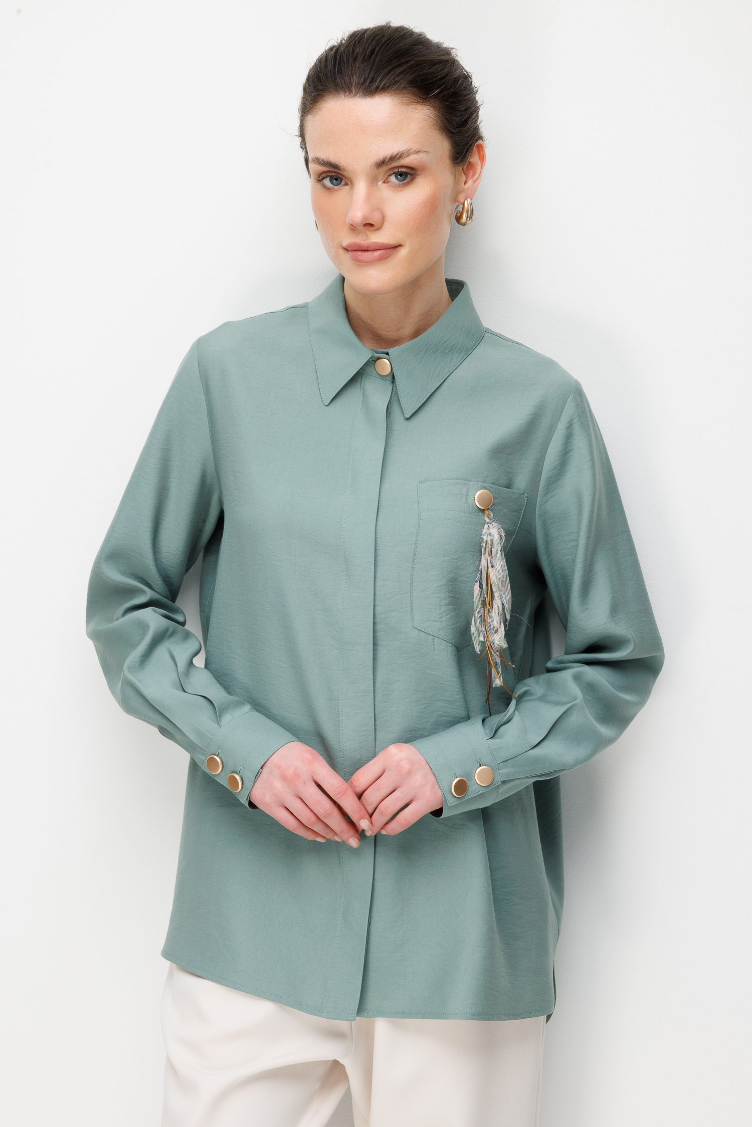 Tüy Detaylı Tunik  Mint