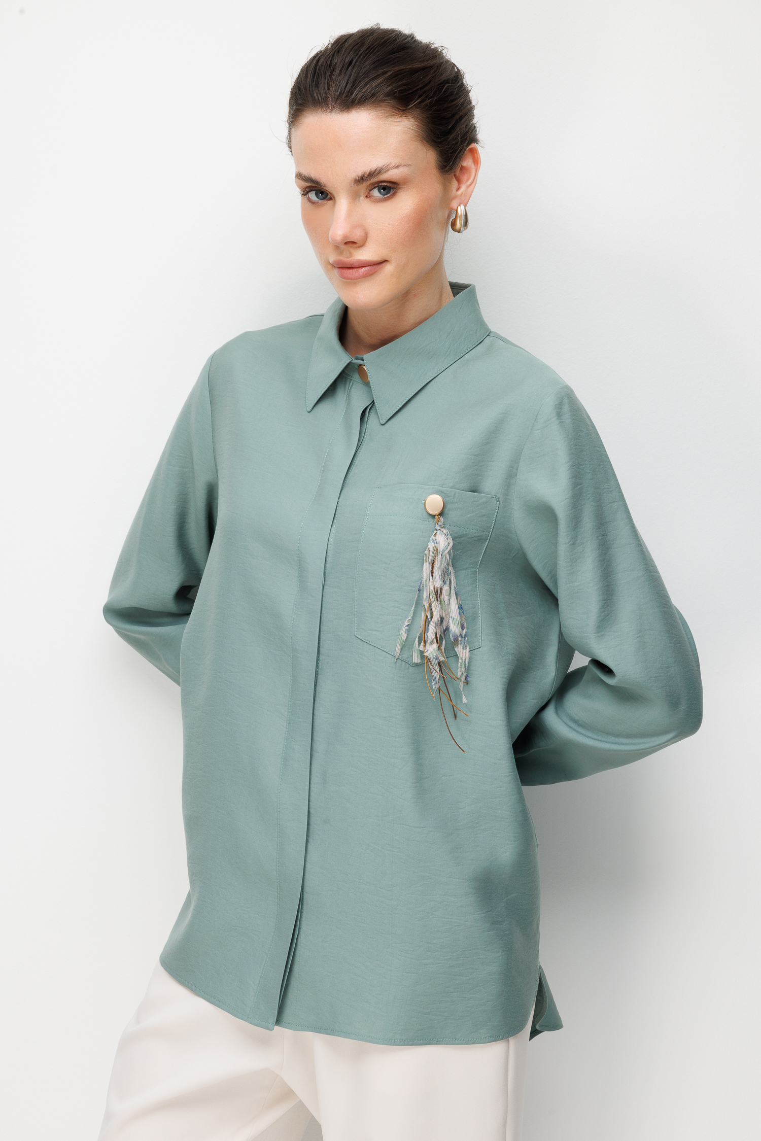 Tüy Detaylı Tunik  Mint