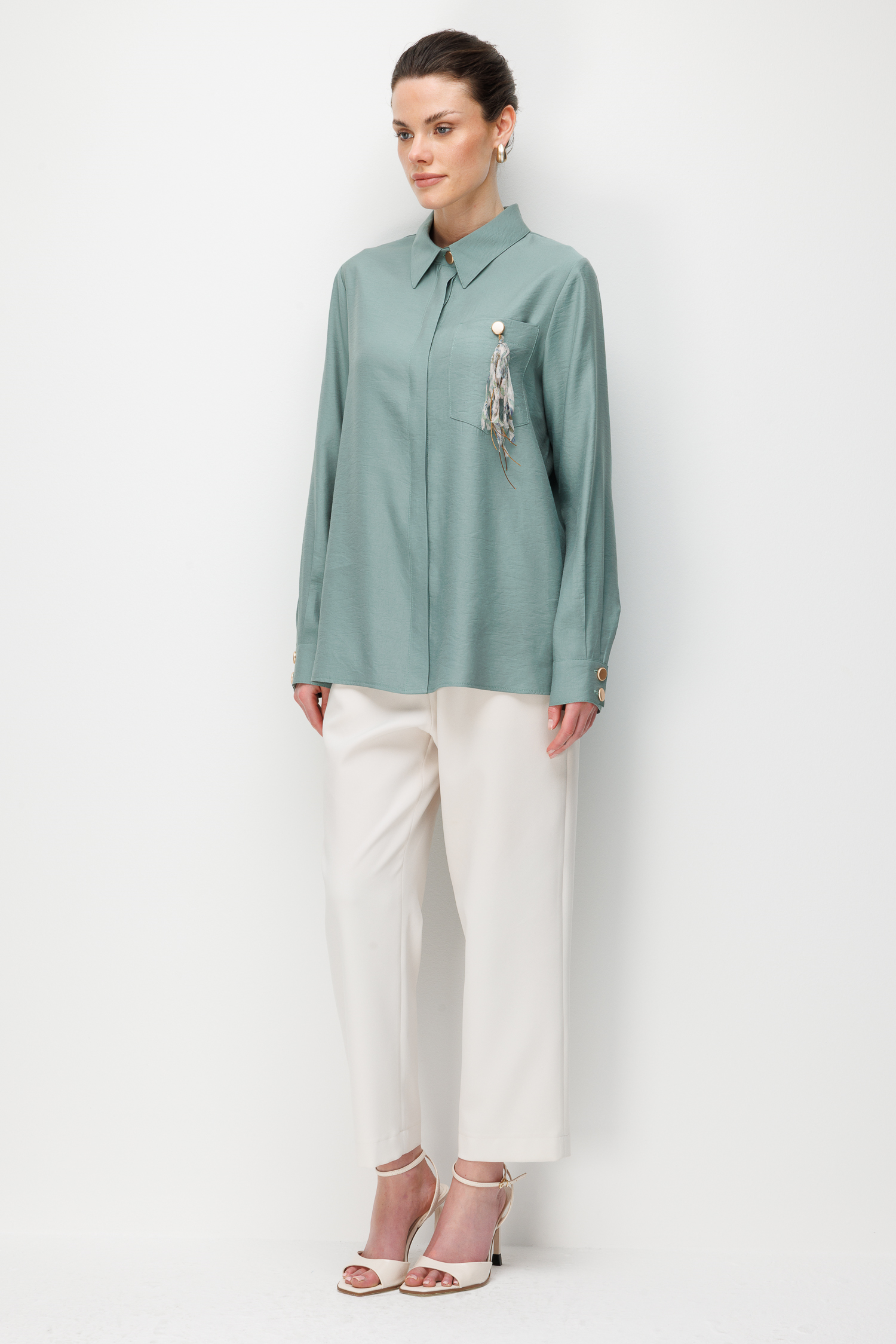 Tüy Detaylı Tunik  Mint