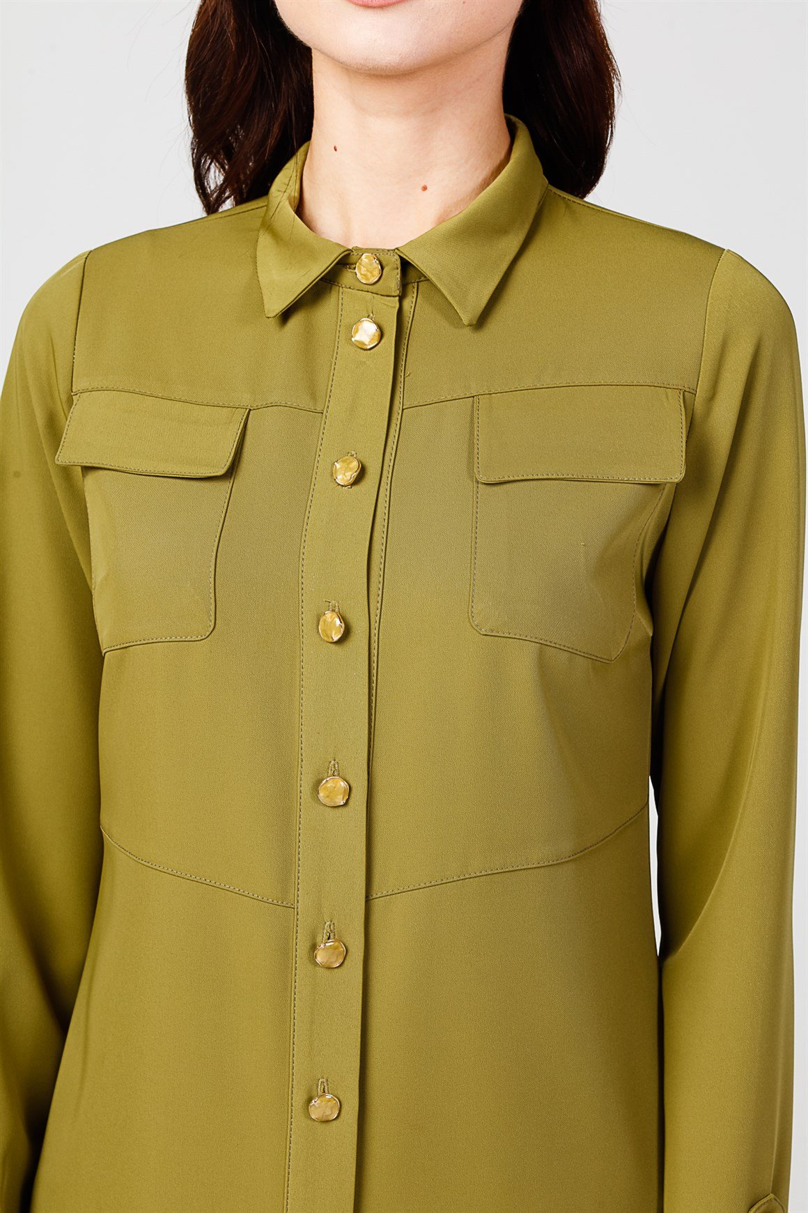 Oil Green - Buttoned Sleeve Detailed Tunic
