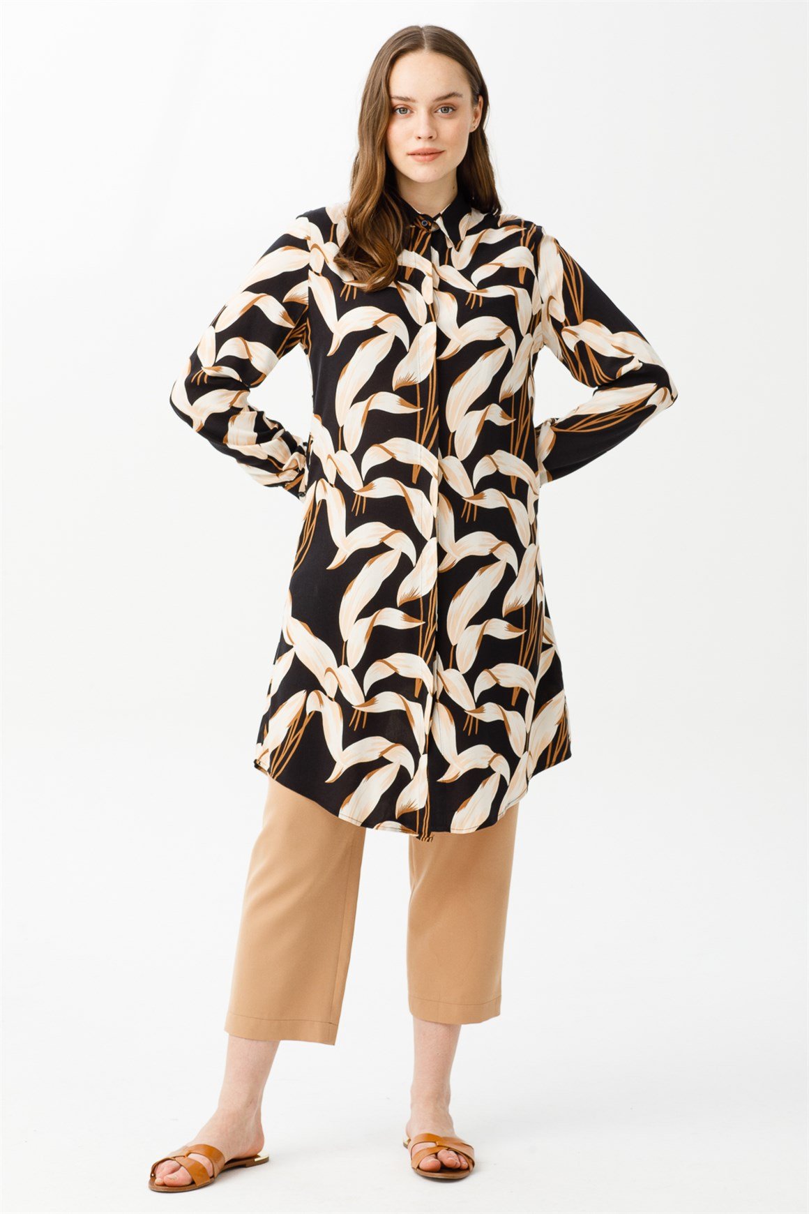 Yaprak Desen Tunik  Siyah