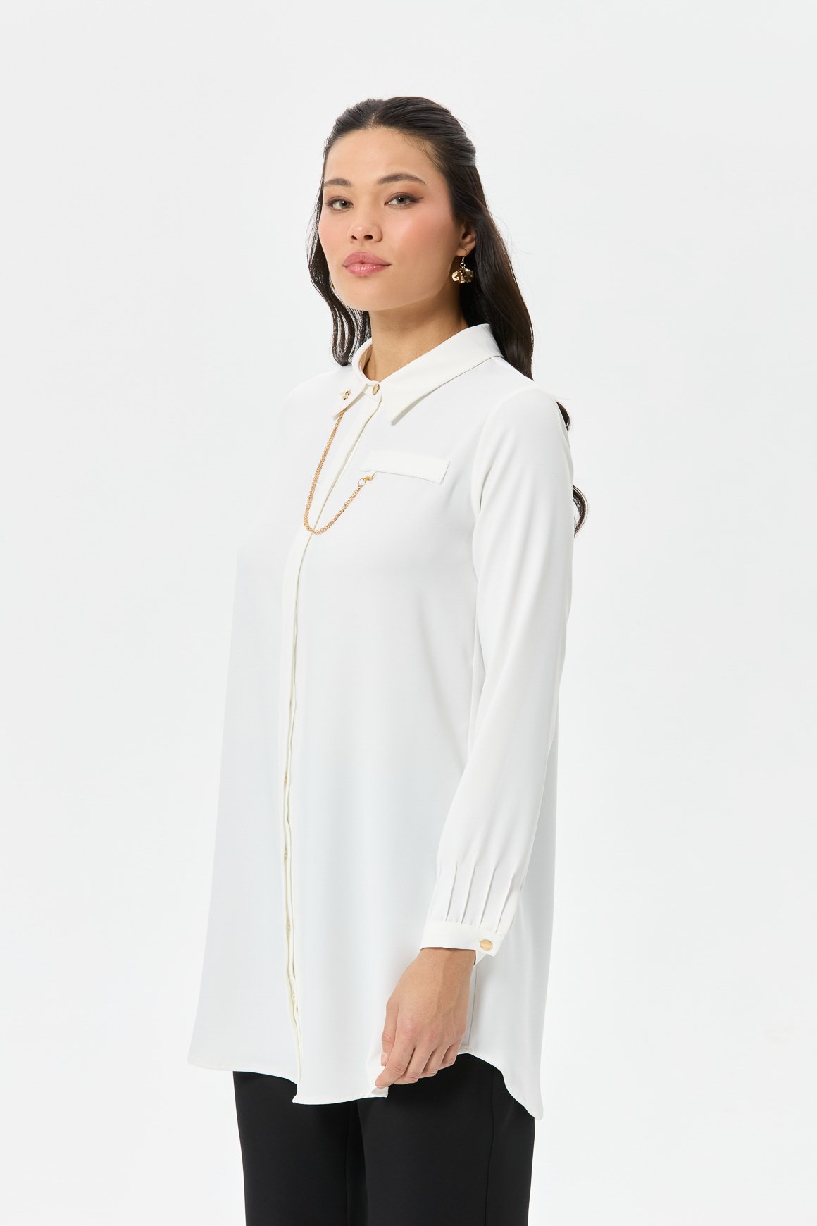 Zincir Detaylı Gömlek  Ekru