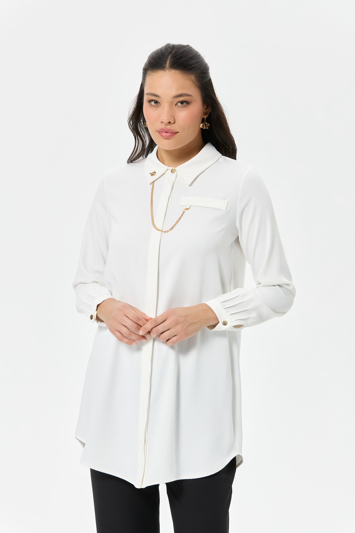 Zincir Detaylı Gömlek  Ekru