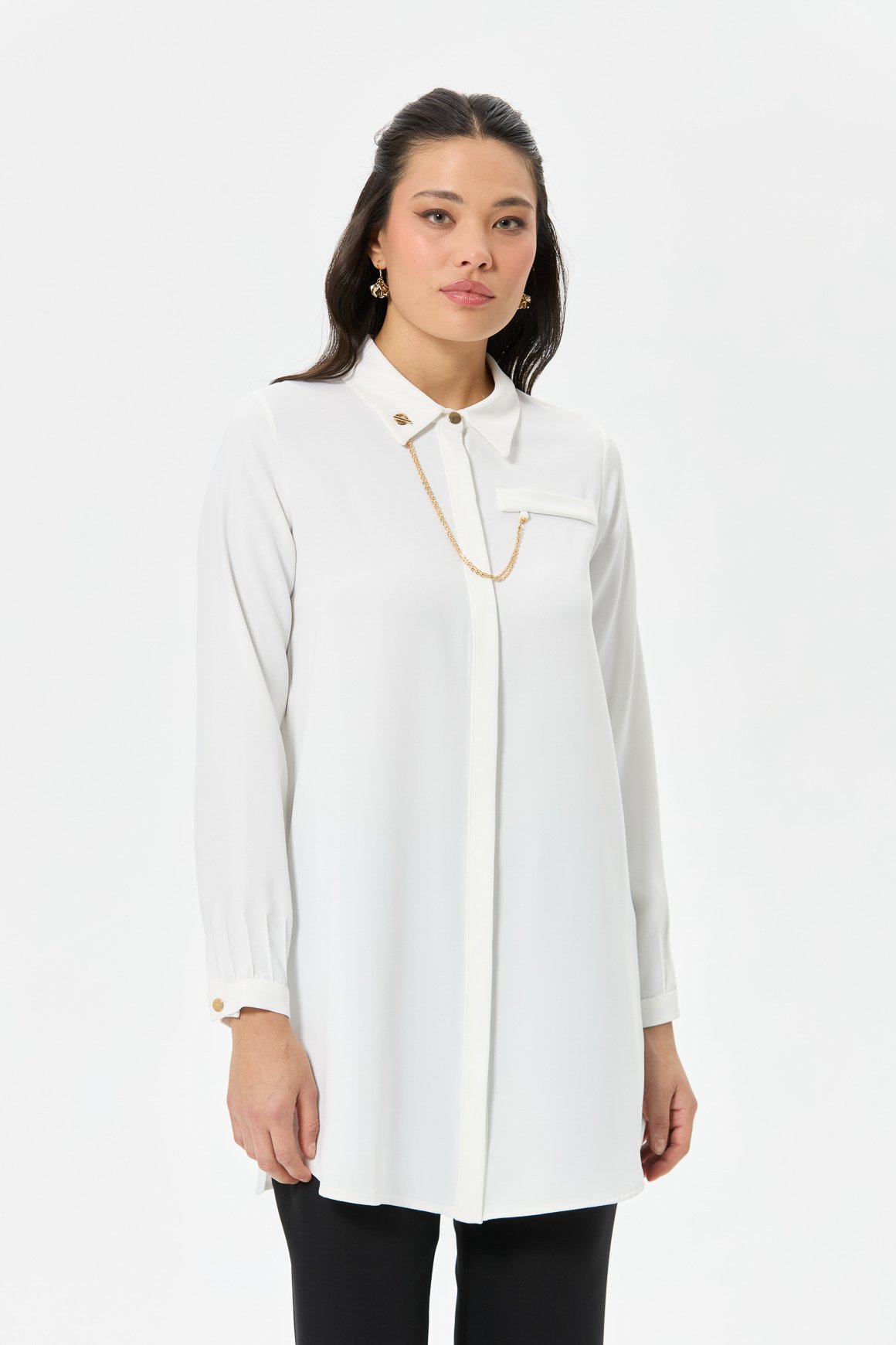 Zincir Detaylı Gömlek  Ekru