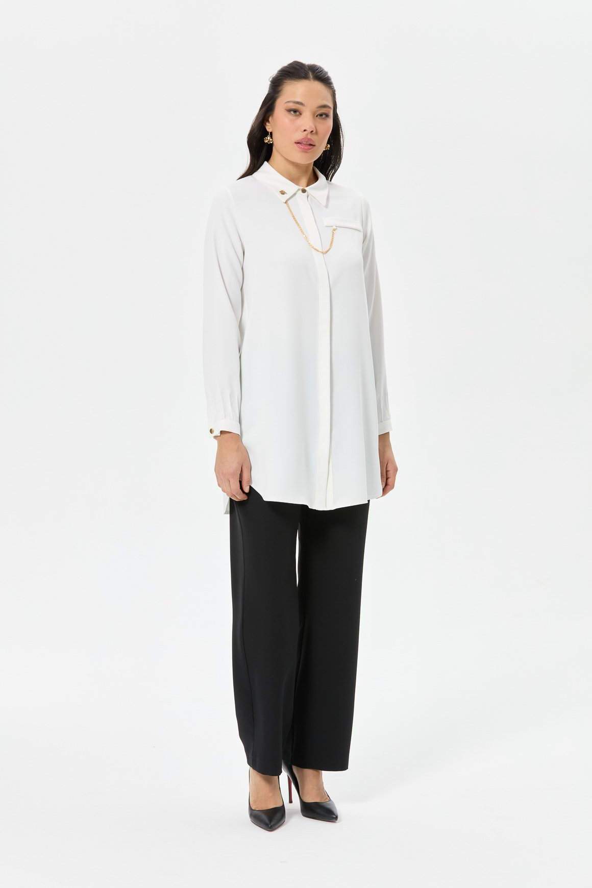 Zincir Detaylı Gömlek  Ekru