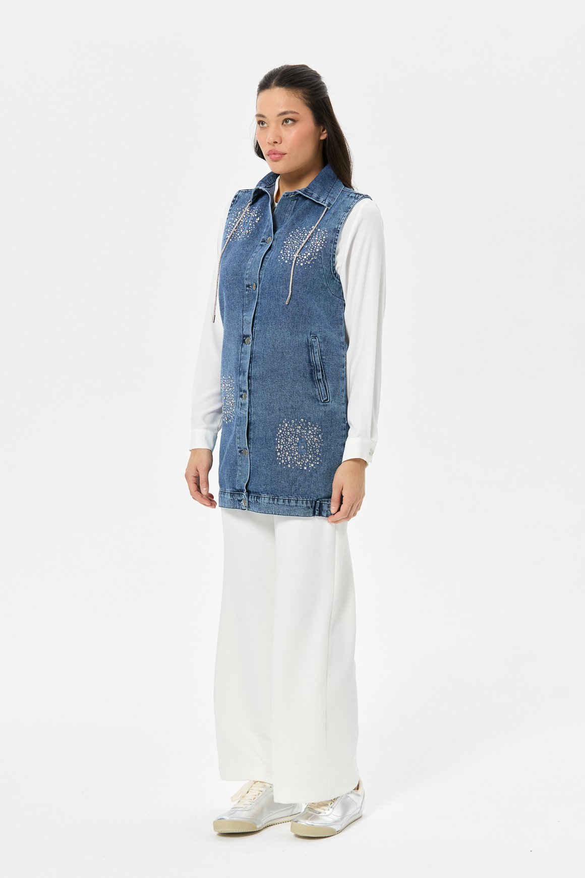 Çakma Detaylı Kot Yelek  Laci