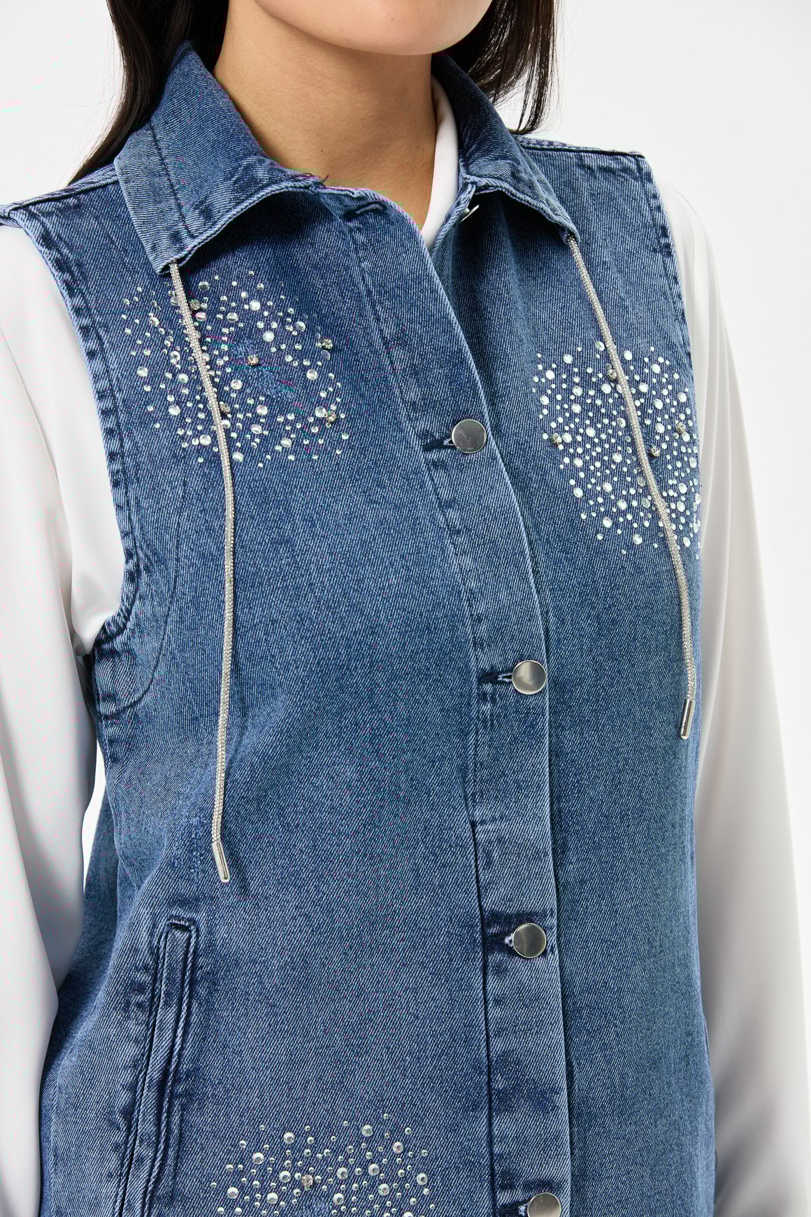 Çakma Detaylı Kot Yelek  Laci