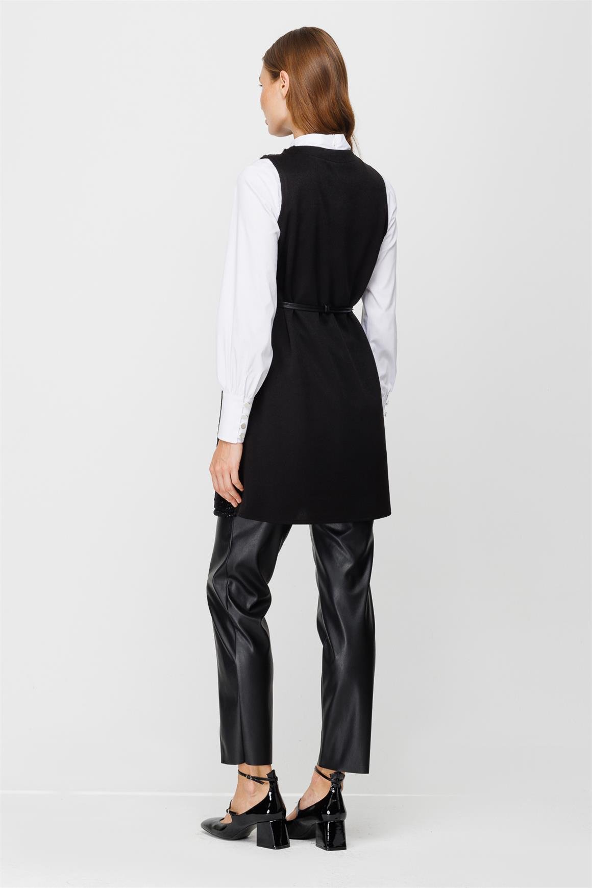 Gümüş Detaylı Kürk Yelek  Siyah