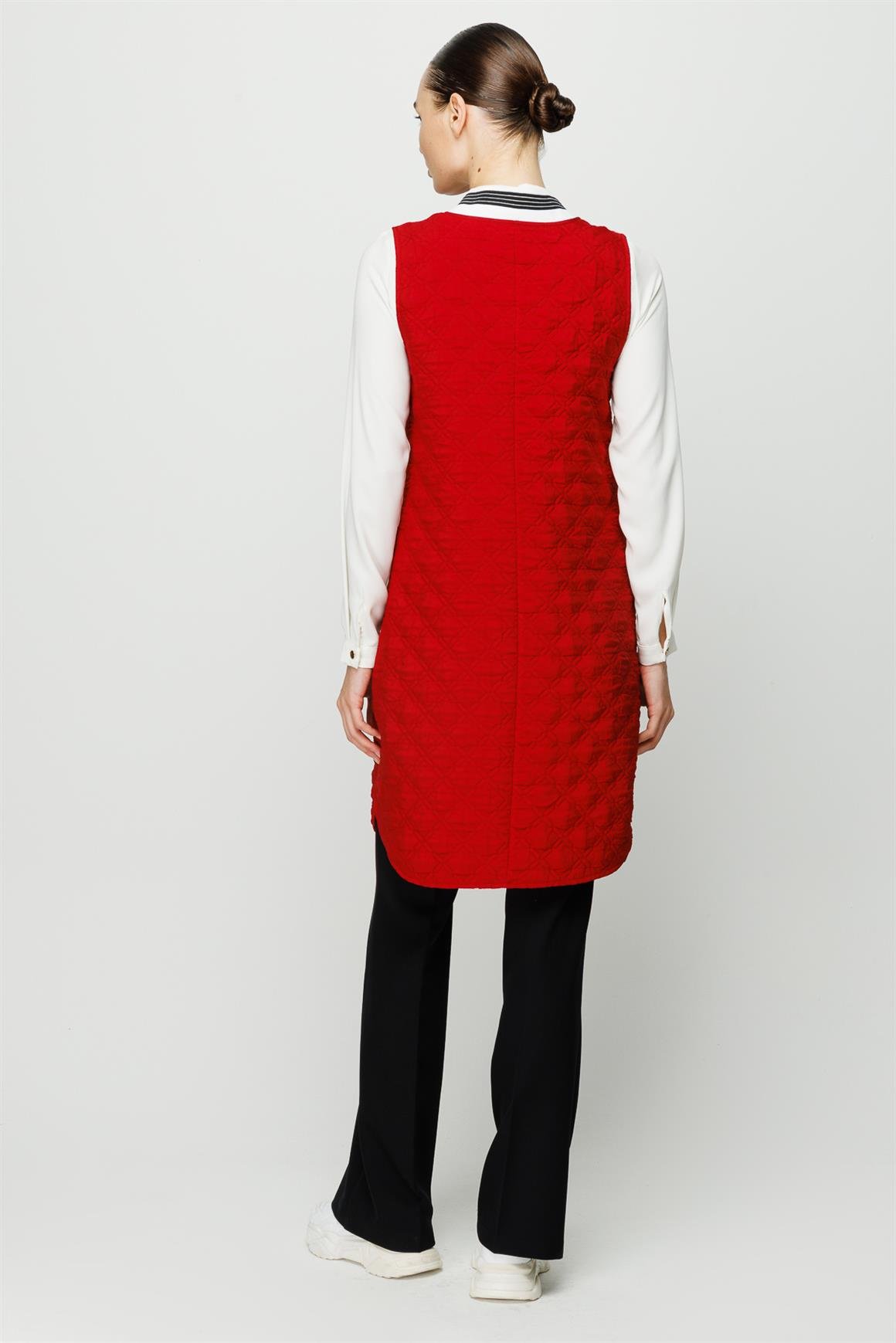 Lightweight Fabric Rib Detailed Vest - Red