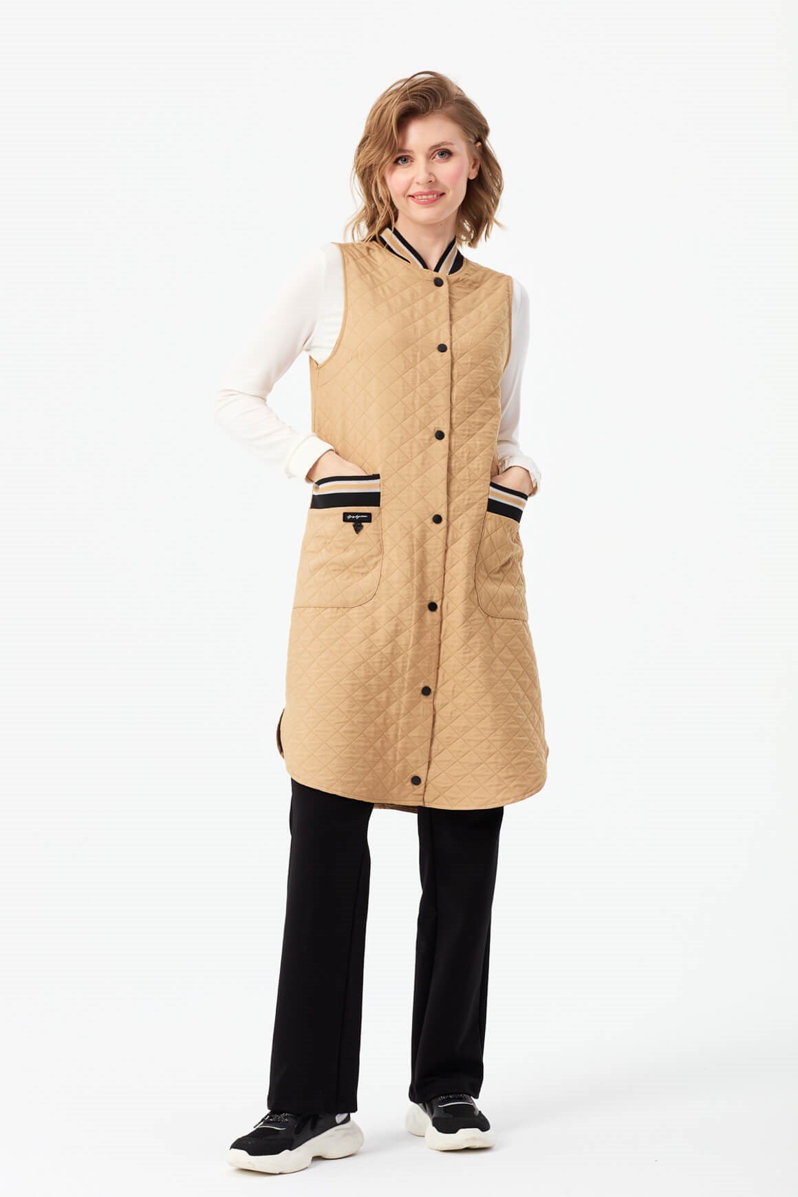 Kapitone Görünümlü Baharlık Yelek  Vizon