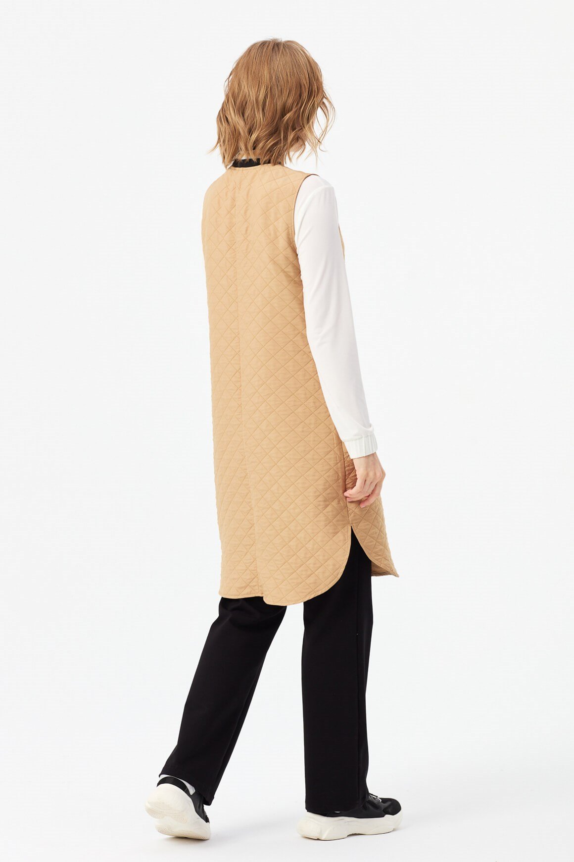 Kapitone Görünümlü Baharlık Yelek  Vizon