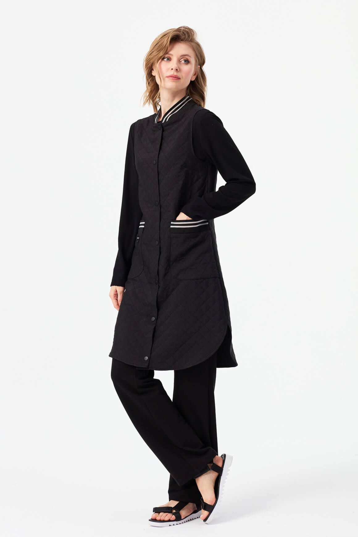 Kapitone Görünümlü Baharlık Yelek  Siyah