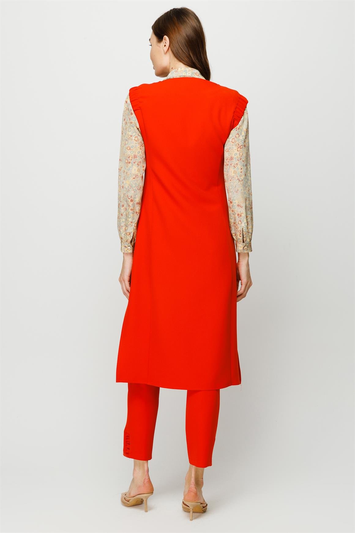 Kruvaze Kapamalı Yelek Pantolon Takım  Oranj