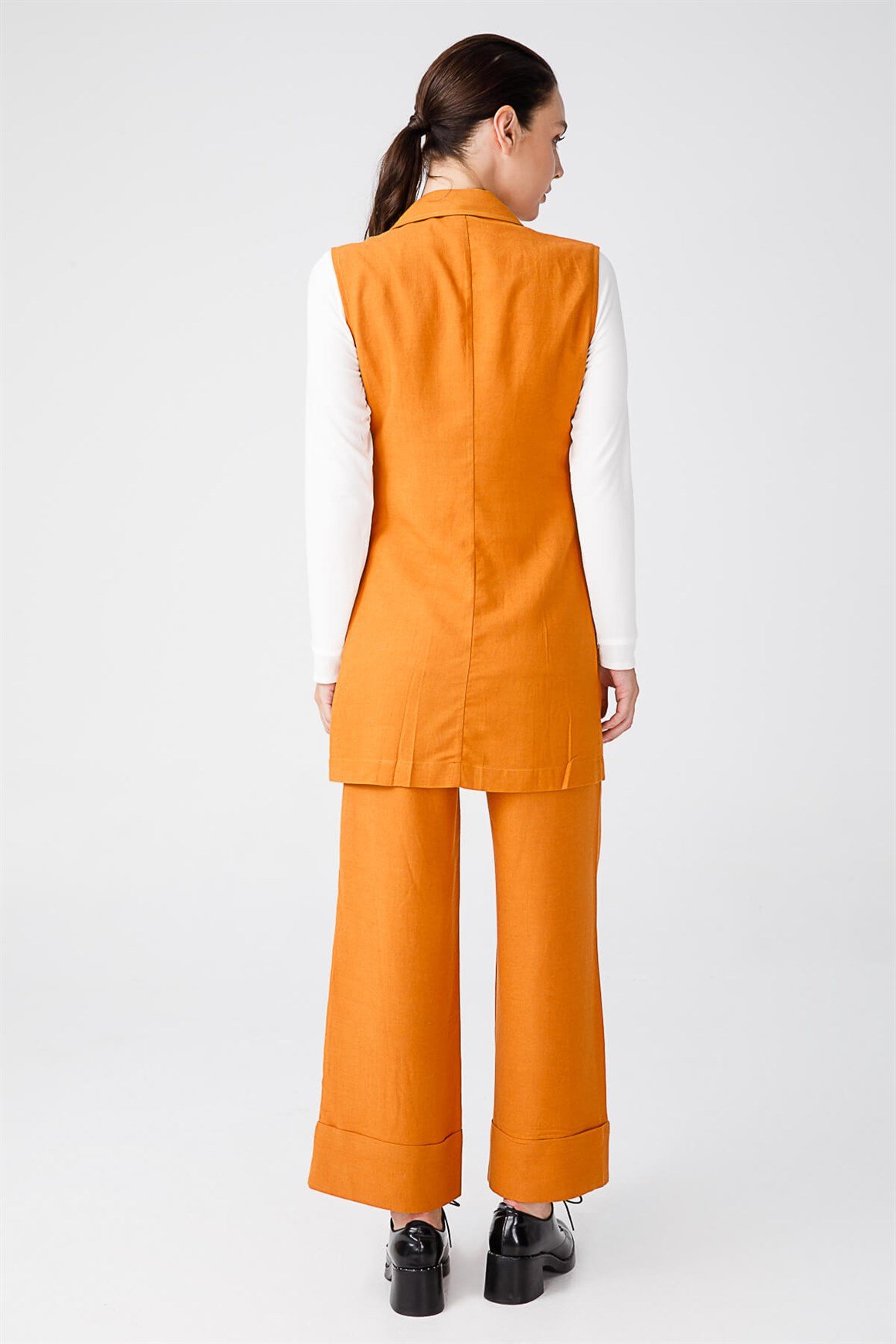 Kruvaze Yelekli Takım  Oranj