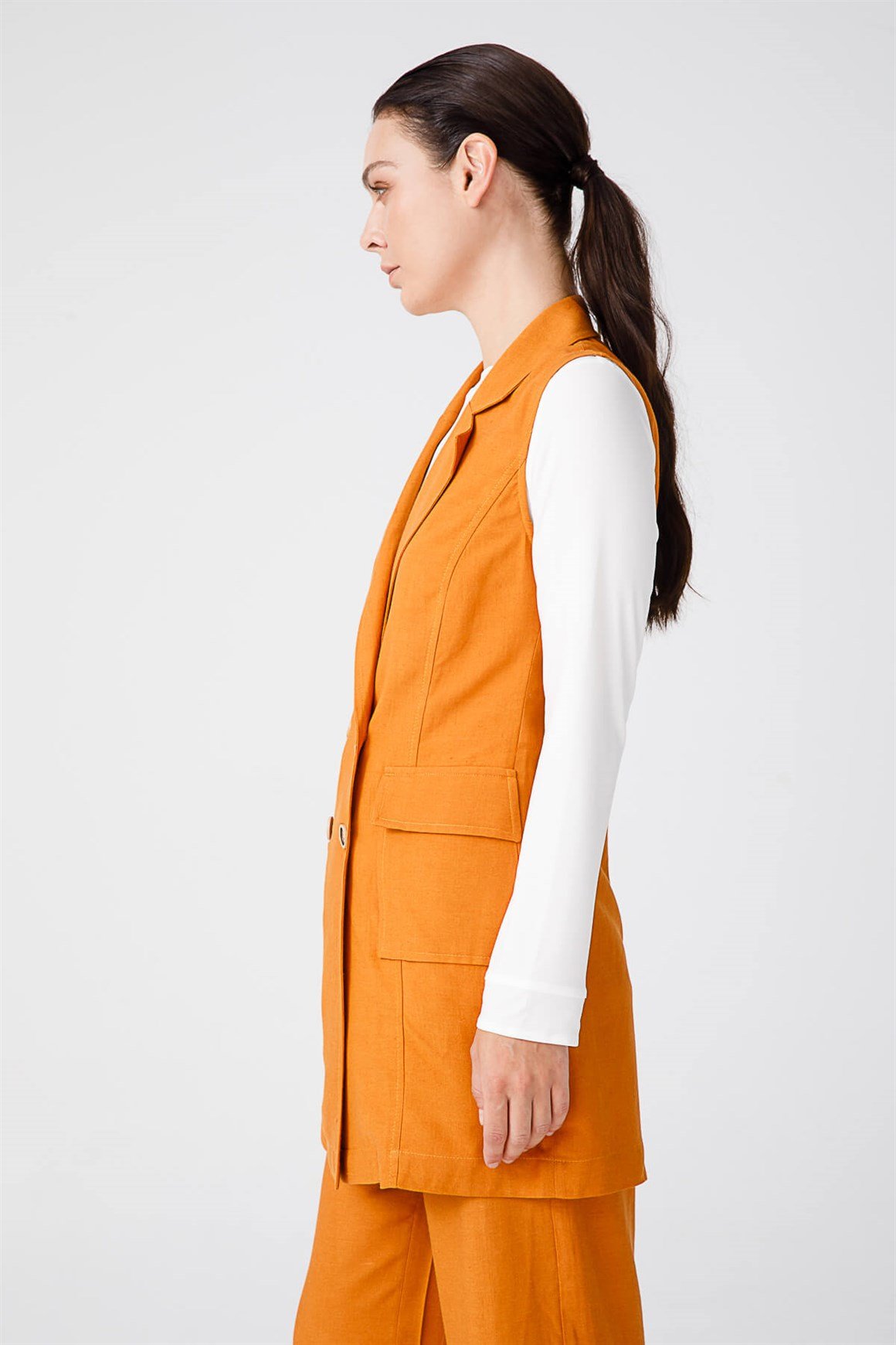 Kruvaze Yelekli Takım  Oranj