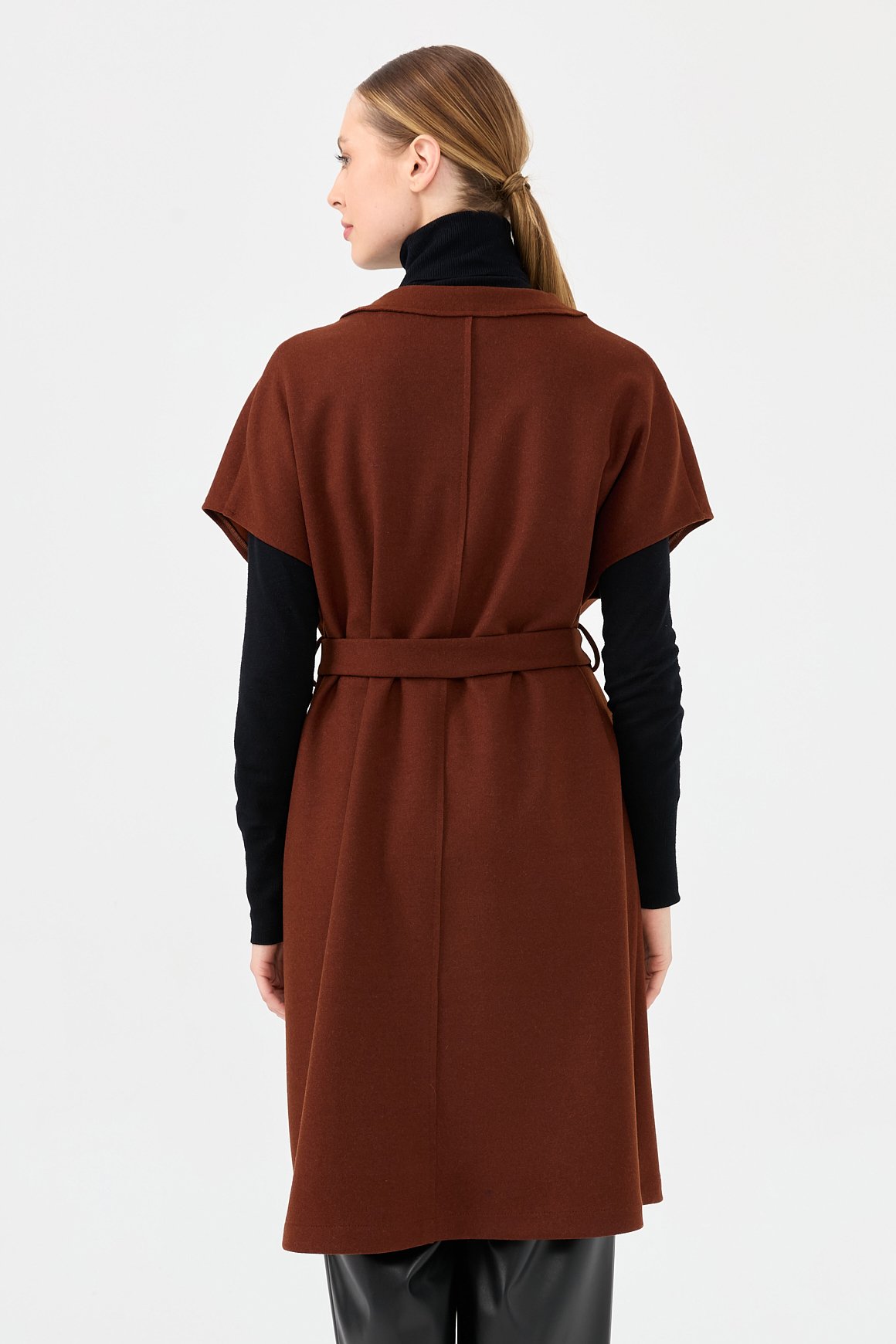 Yün Karışımlı Keçe Yelek  Kahve