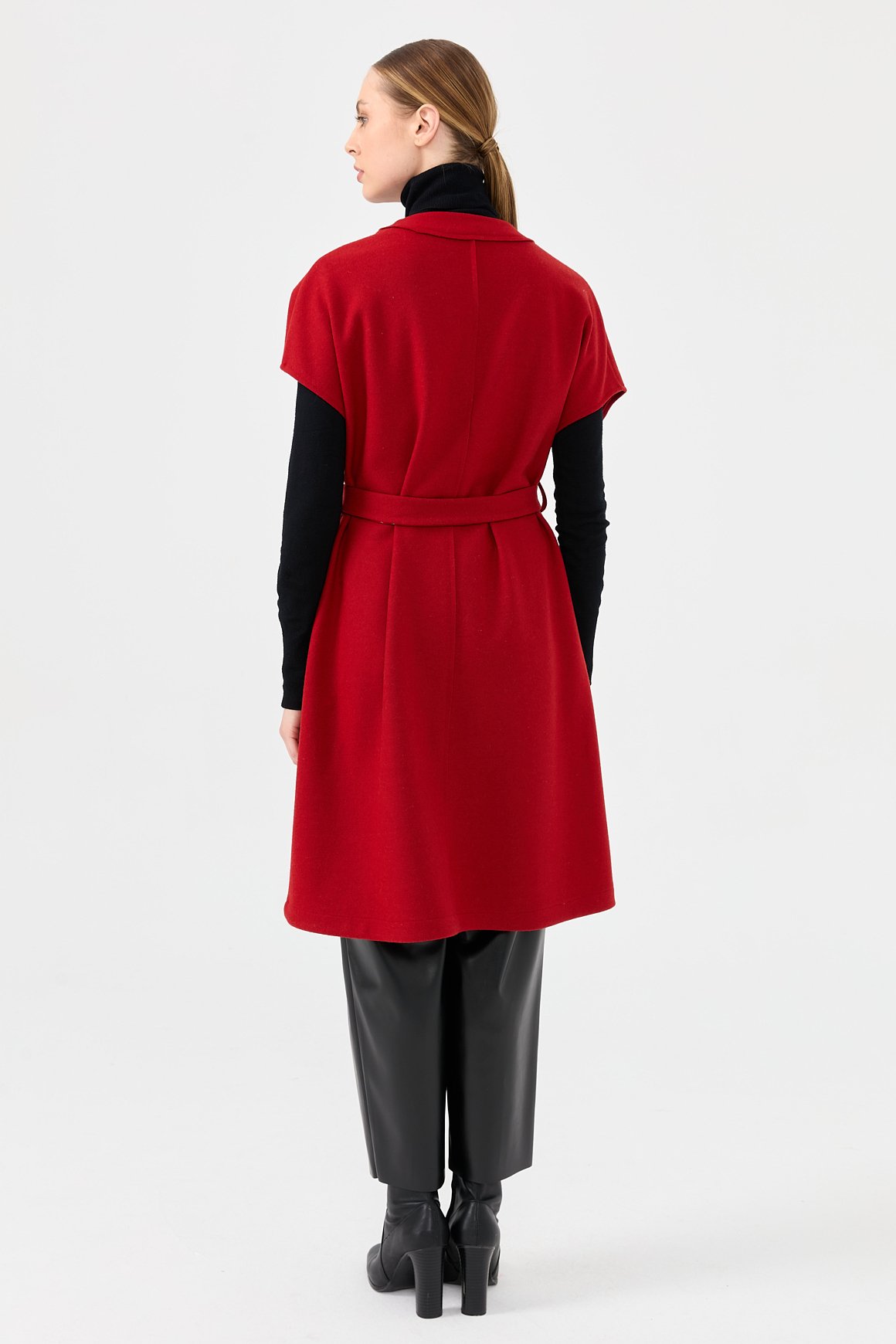 Yün Karışımlı Keçe Yelek  Kırmızı