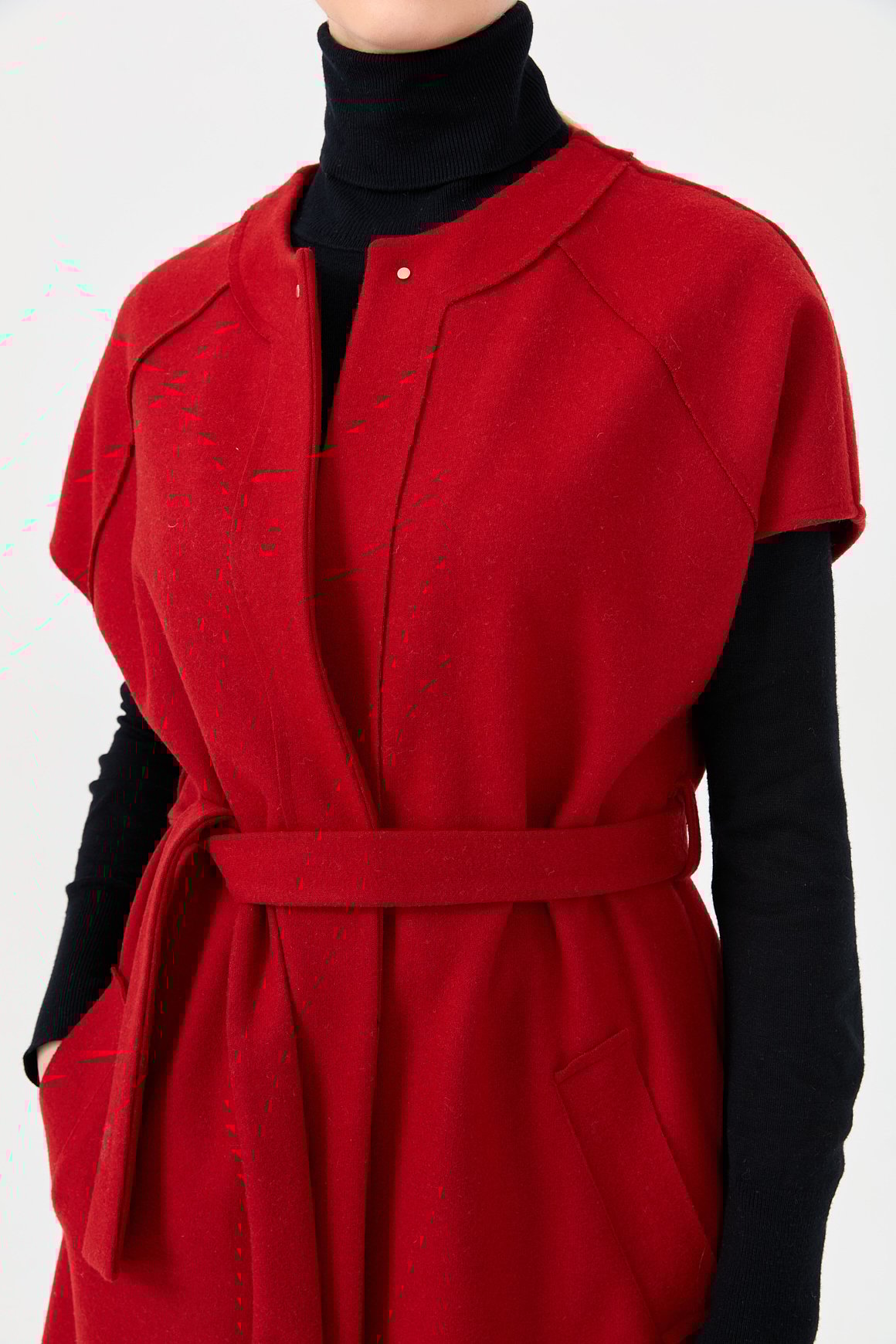 Yün Karışımlı Keçe Yelek  Kırmızı