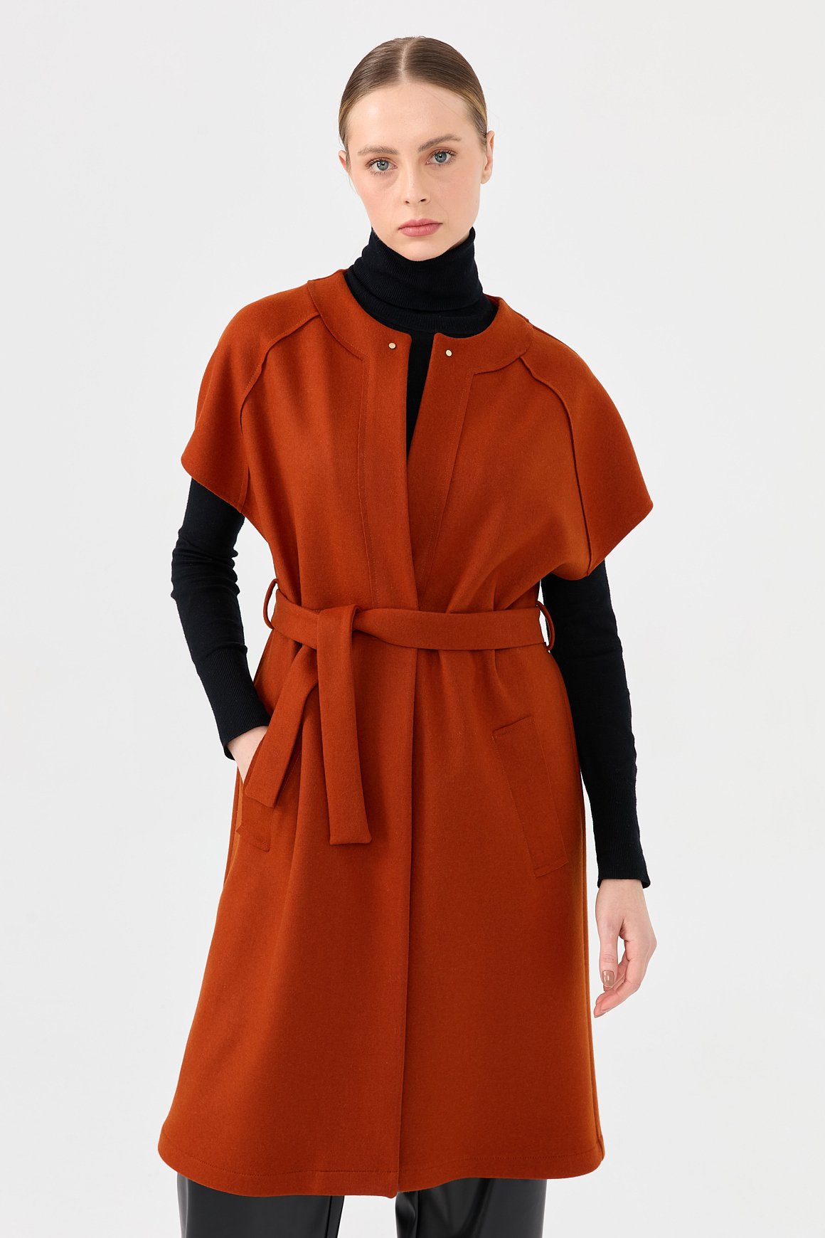 Yün Karışımlı Keçe Yelek  Oranj