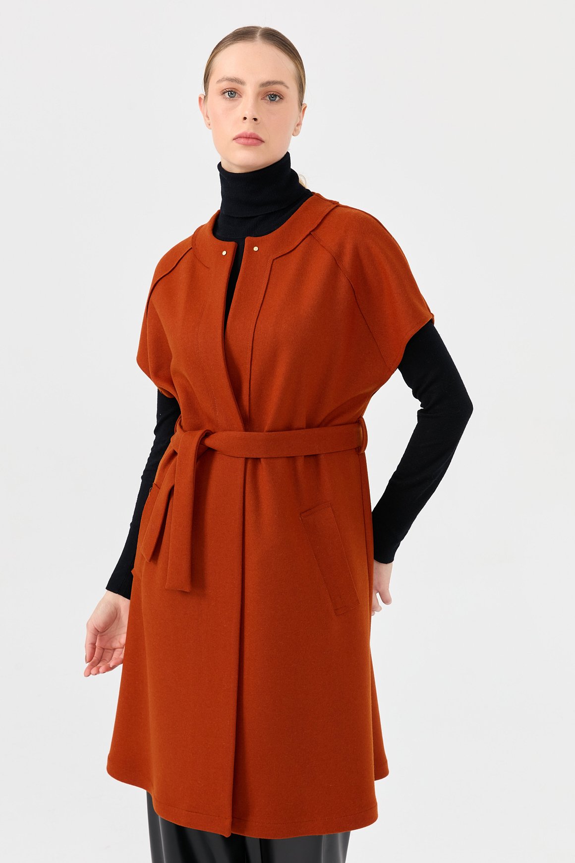 Yün Karışımlı Keçe Yelek  Oranj