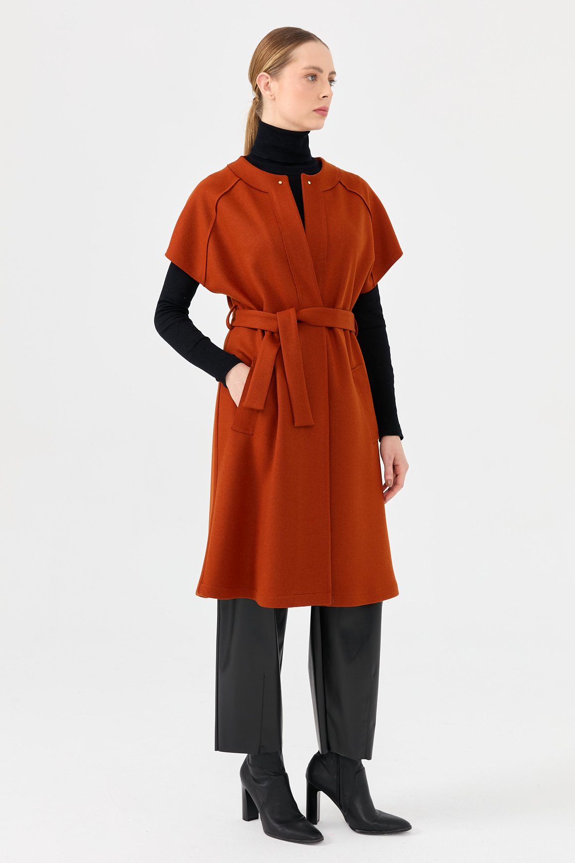 Yün Karışımlı Keçe Yelek  Oranj