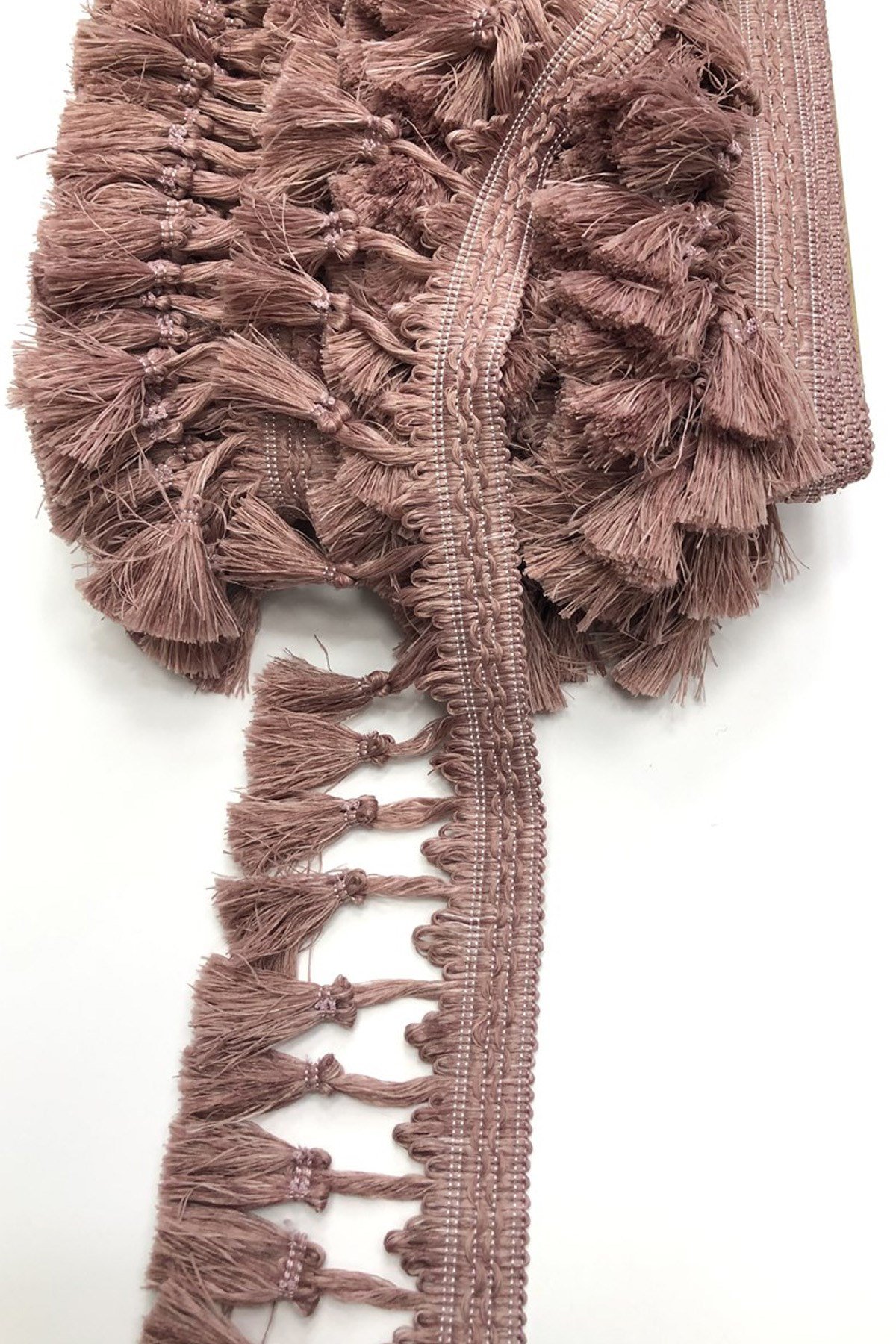  Koyu Pudra Topuzlu Püskül Saçak  7cm 1 mt